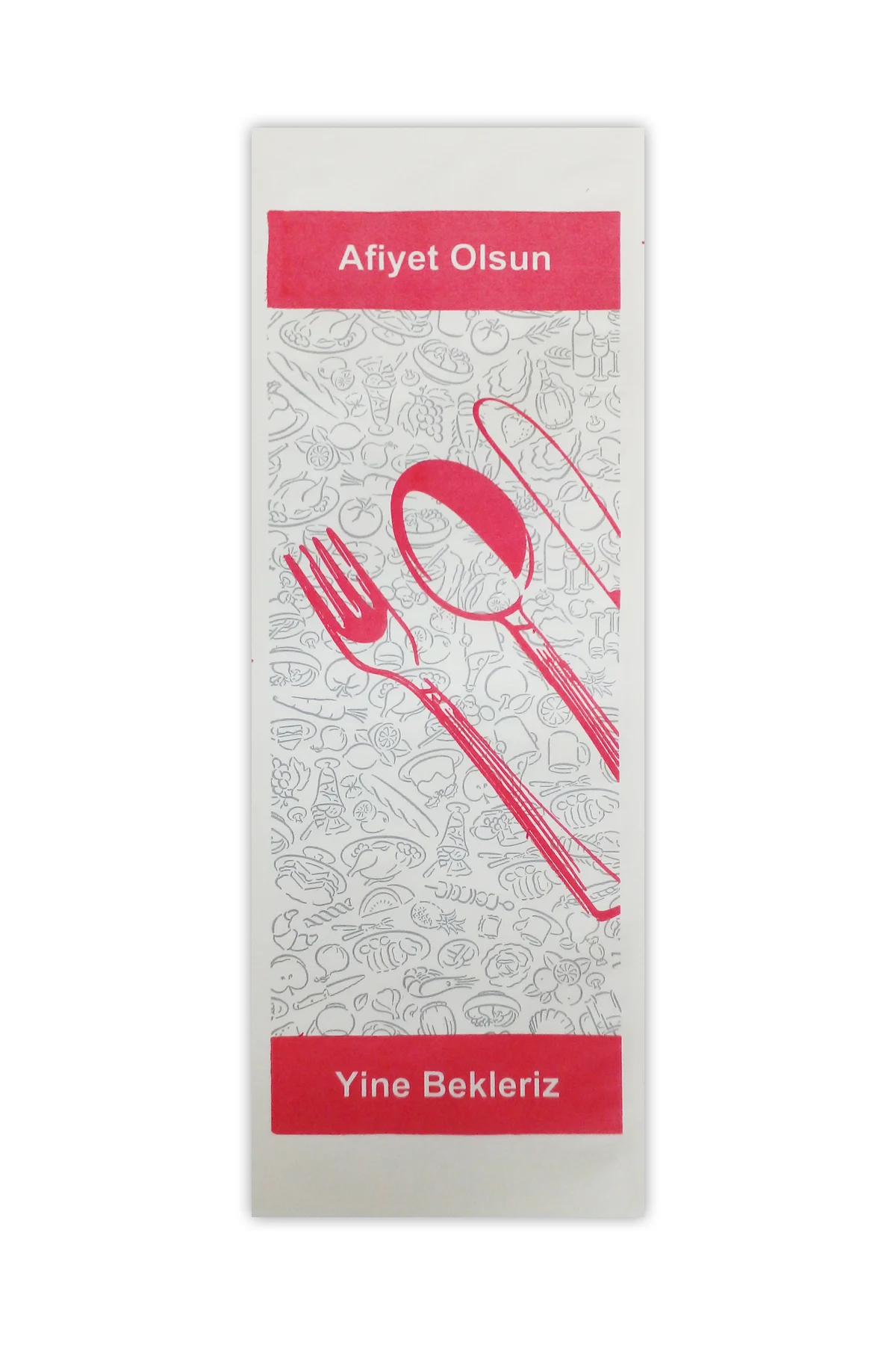Kağıt Sülfit Çatal Kaşık Bıçak Kılıfı 500 Adet - 8cm X 24cm (Gri - Kırmızı)