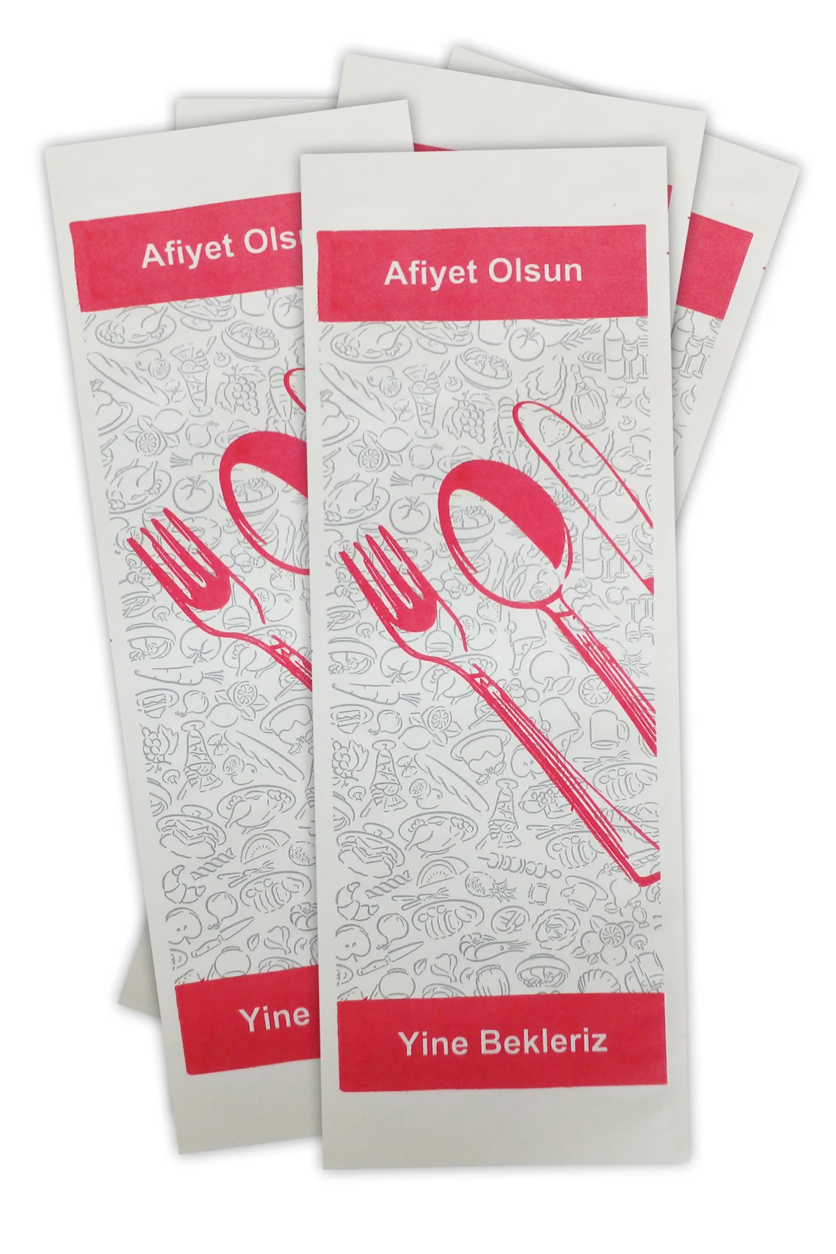 Kağıt Sülfit Çatal Kaşık Bıçak Kılıfı 500 Adet - 8cm X 24cm (Gri - Kırmızı)