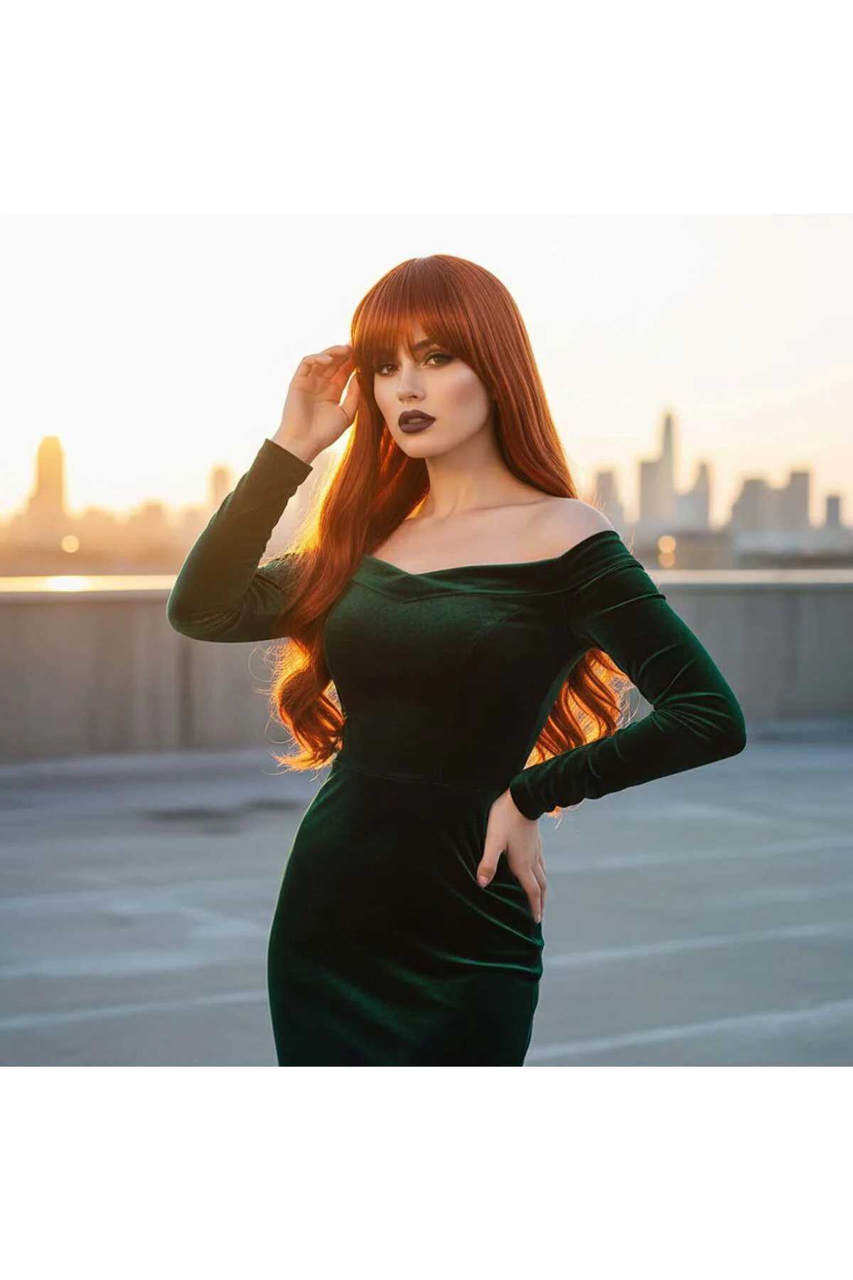 Kahküllü Uzun Dalgalı Fiber Sen Peruk / Bakır