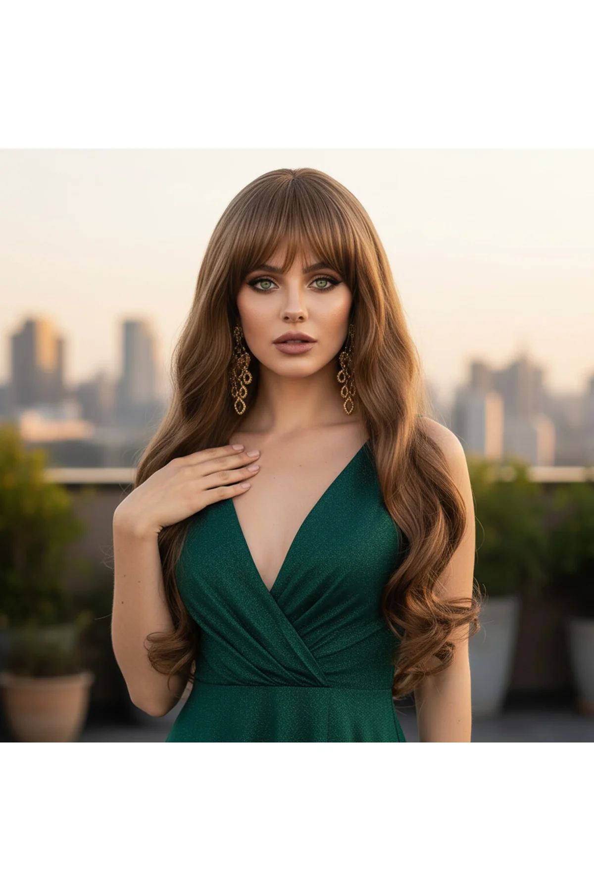 Kahküllü Uzun Dalgalı Fiber Sen Peruk / Kumral