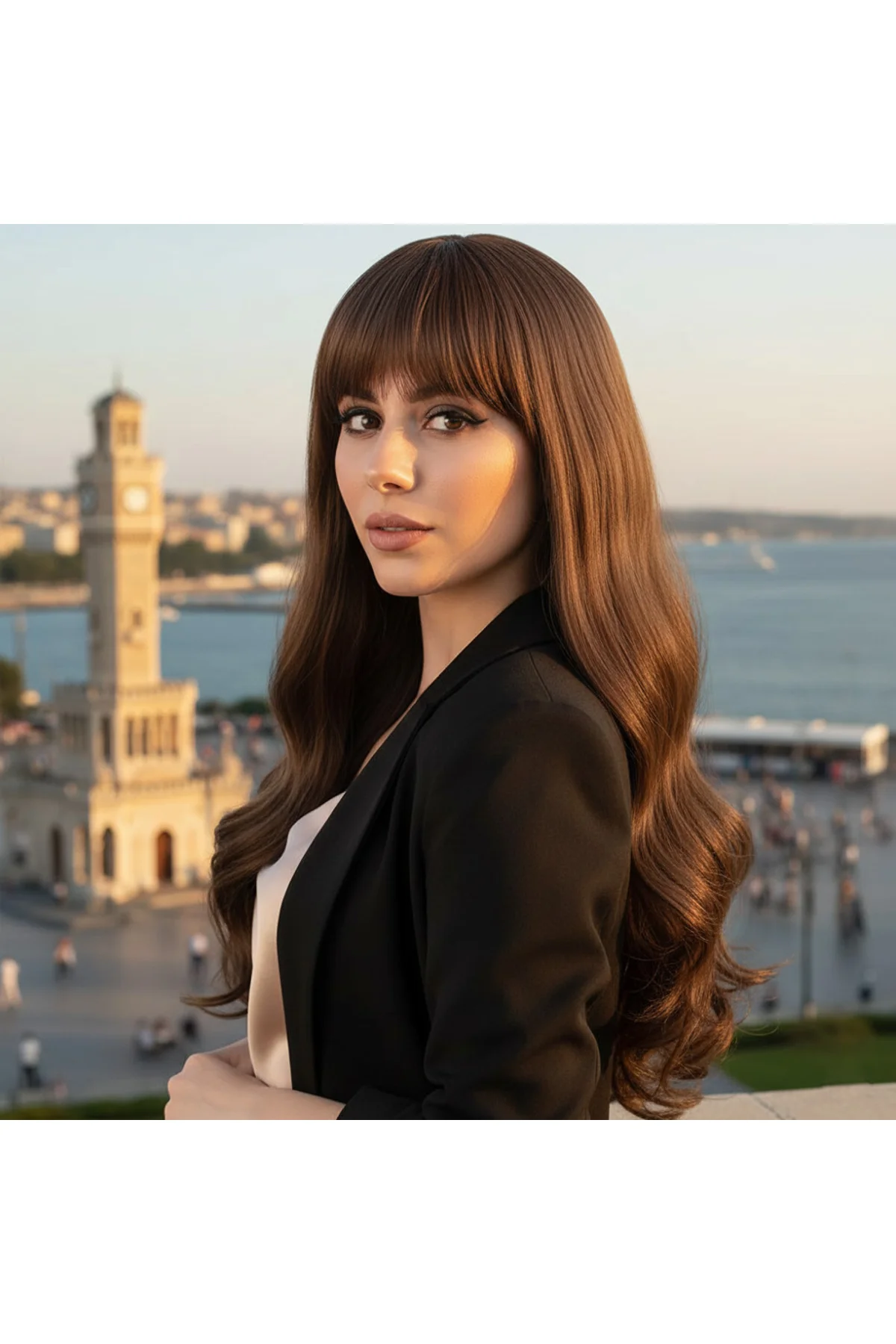 Kahküllü Uzun Dalgalı Fiber Sen Peruk / Kahve Karamel