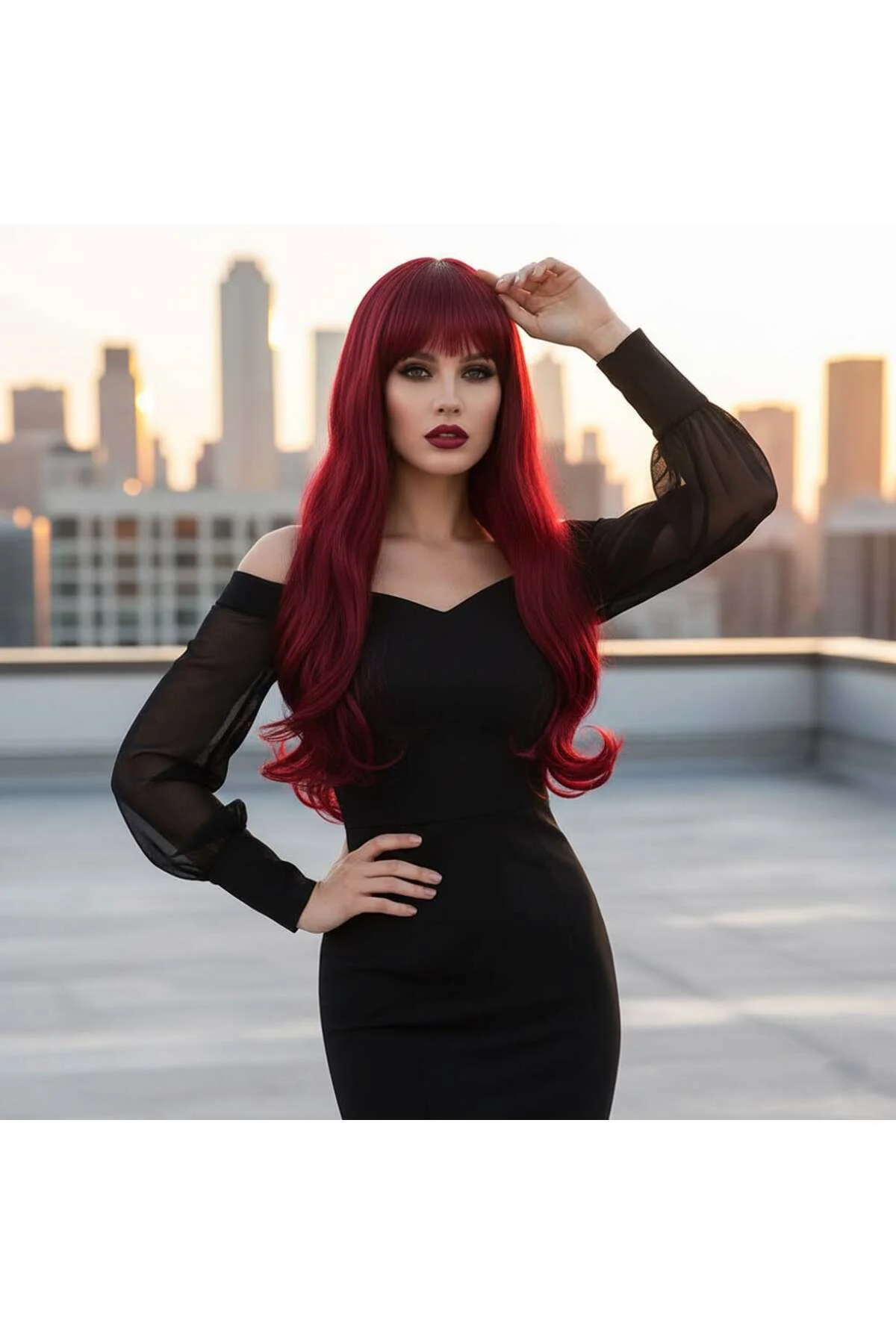 Kahküllü Uzun Dalgalı Fiber Sen Peruk / Kızıl