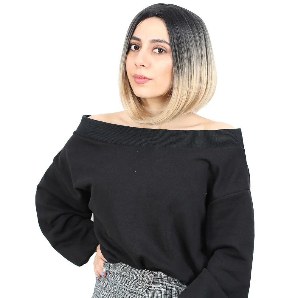 Kahkülsüz Düz Kısa Fiber Sen Peruk / Siyah / Balköpüğü Ombreli