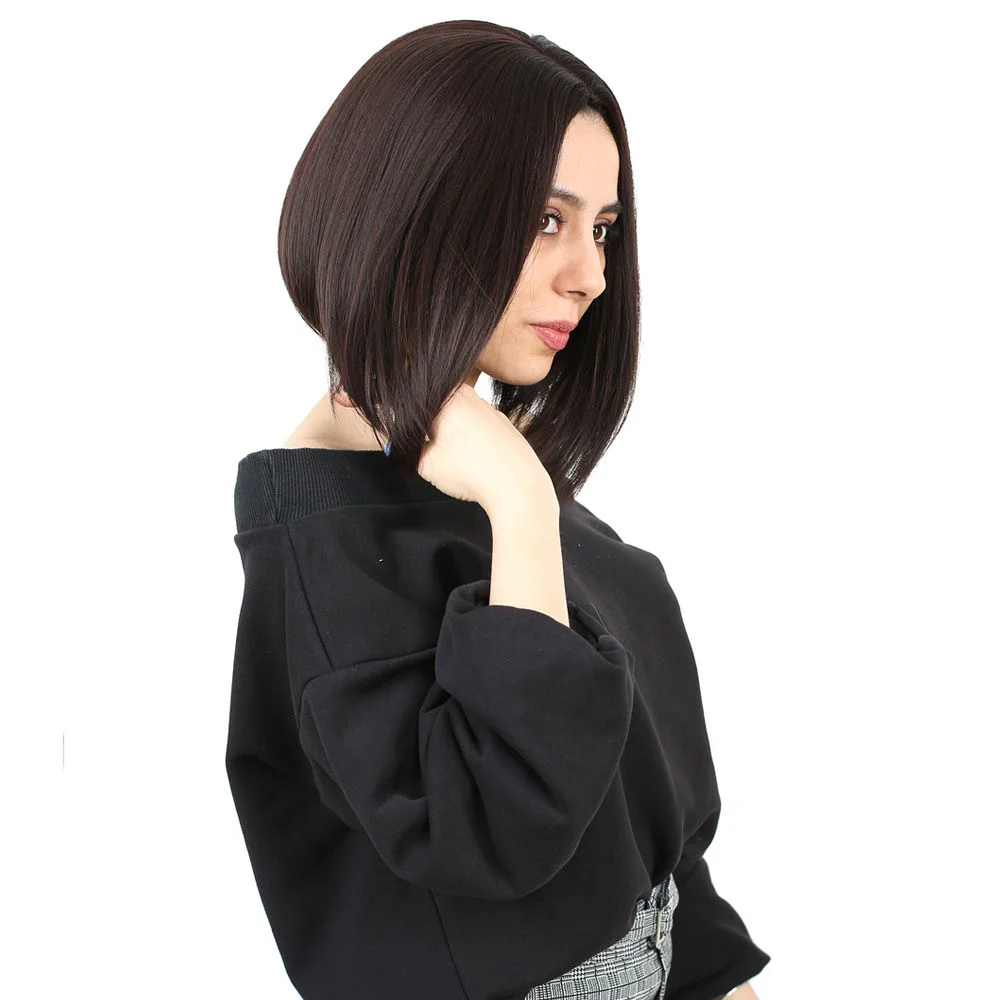 Kahkülsüz Düz Kısa Fiber Sen Peruk / Koyu Kahve