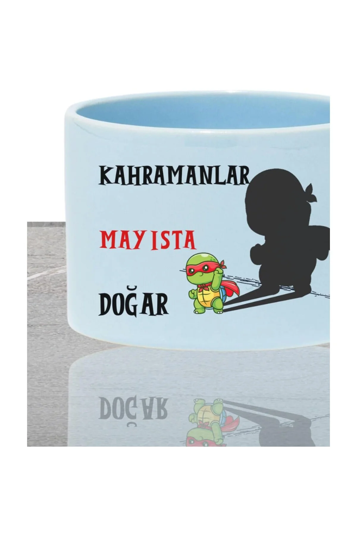 Kahramanlar Bu Ayda Doğar Baskılı Doğum Babalar Günü Hediyelik Dikdörtgen Kulplu Pastel Mavi