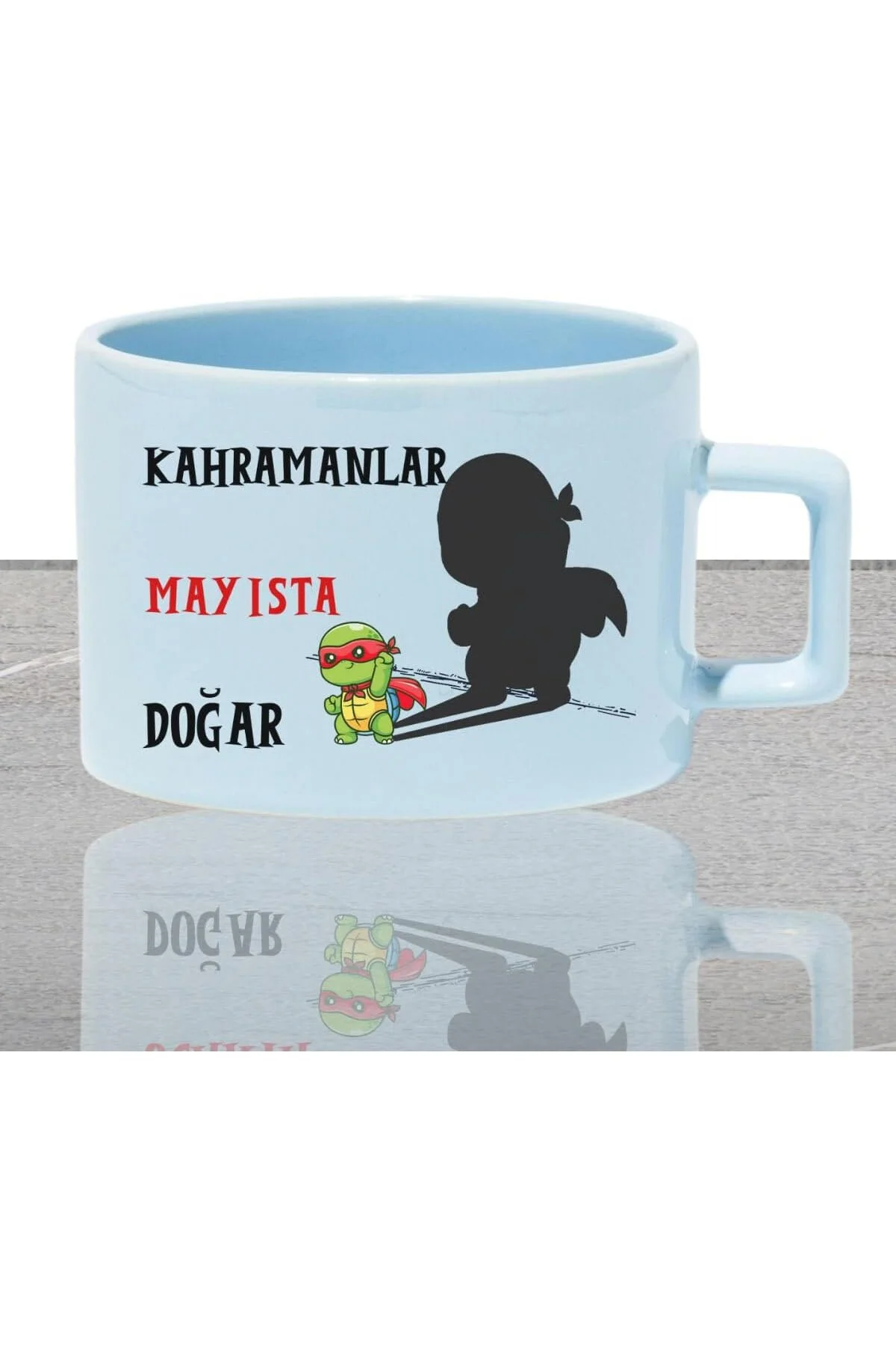 Kahramanlar Bu Ayda Doğar Baskılı Doğum Babalar Günü Hediyelik Dikdörtgen Kulplu Pastel Mavi