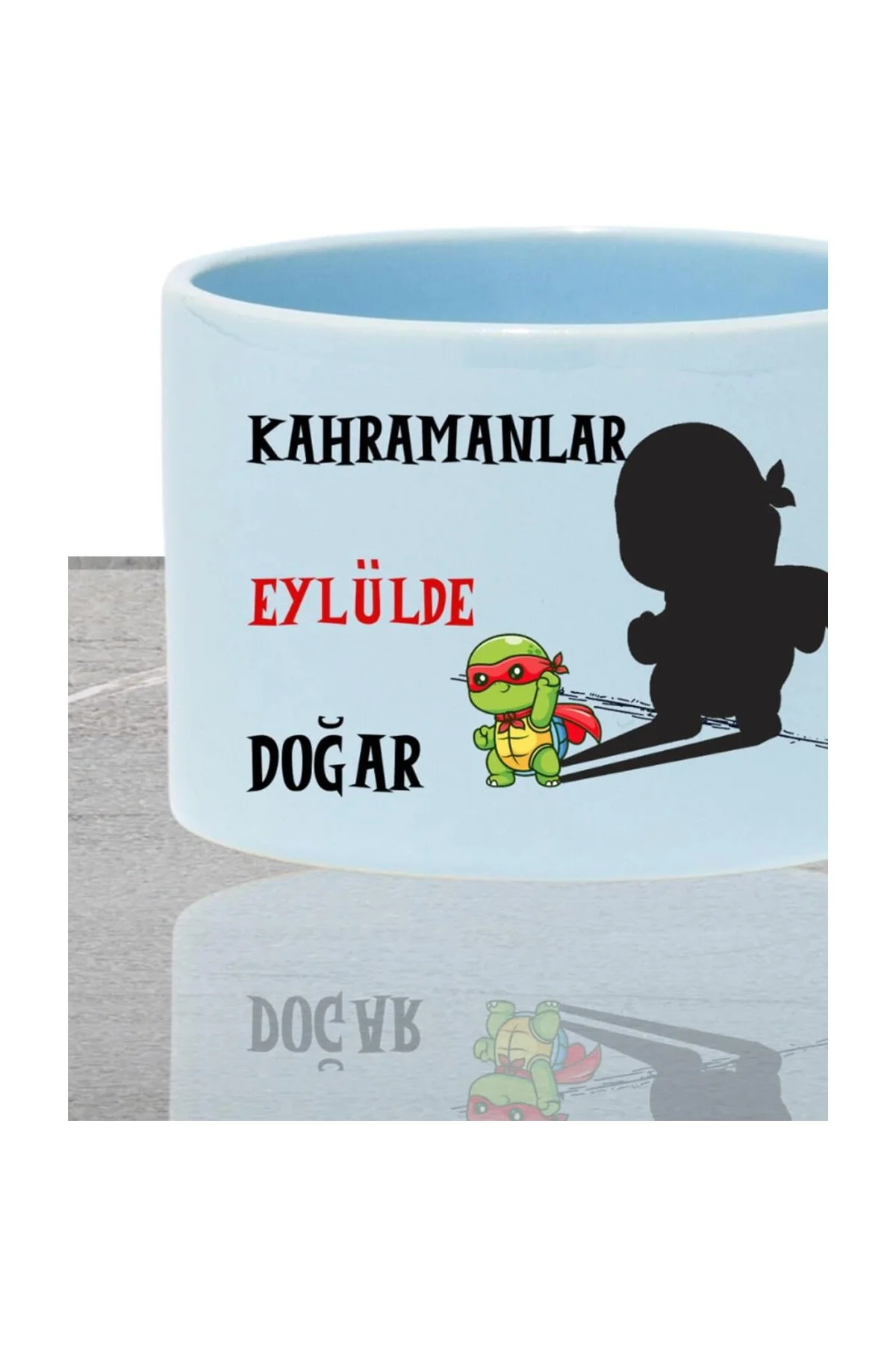 Kahramanlar Bu Ayda Doğar Baskılı Doğum Babalar Günü Hediyelik Dikdörtgen Kulplu Pastel Mavi
