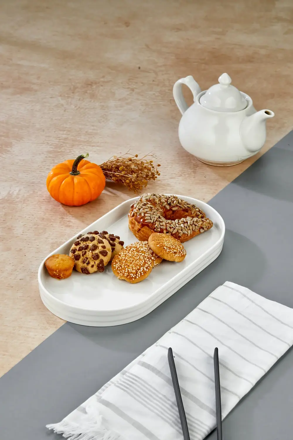 Kahvaltı ve Sunum İçin Porselen Servis Tabağı 32,5x17 cm