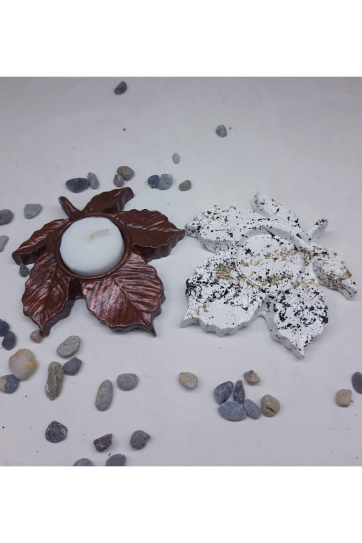 Dodemert Home Kahve -Beyaz Çinar Yapraği Beton Mumluk 2 Li