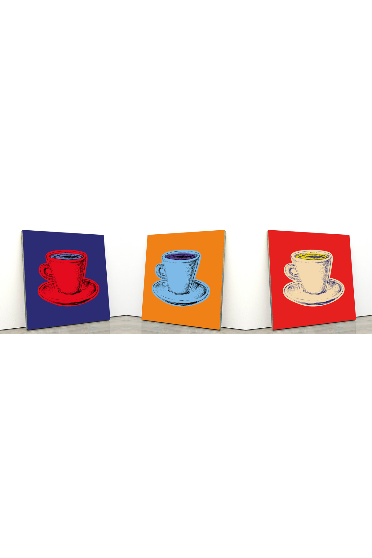 Korkmazkanvas Kahve Fincanı Vektör İllüstrasyon Pop Art Tarzı. 3'Lü Kanvas Tabl