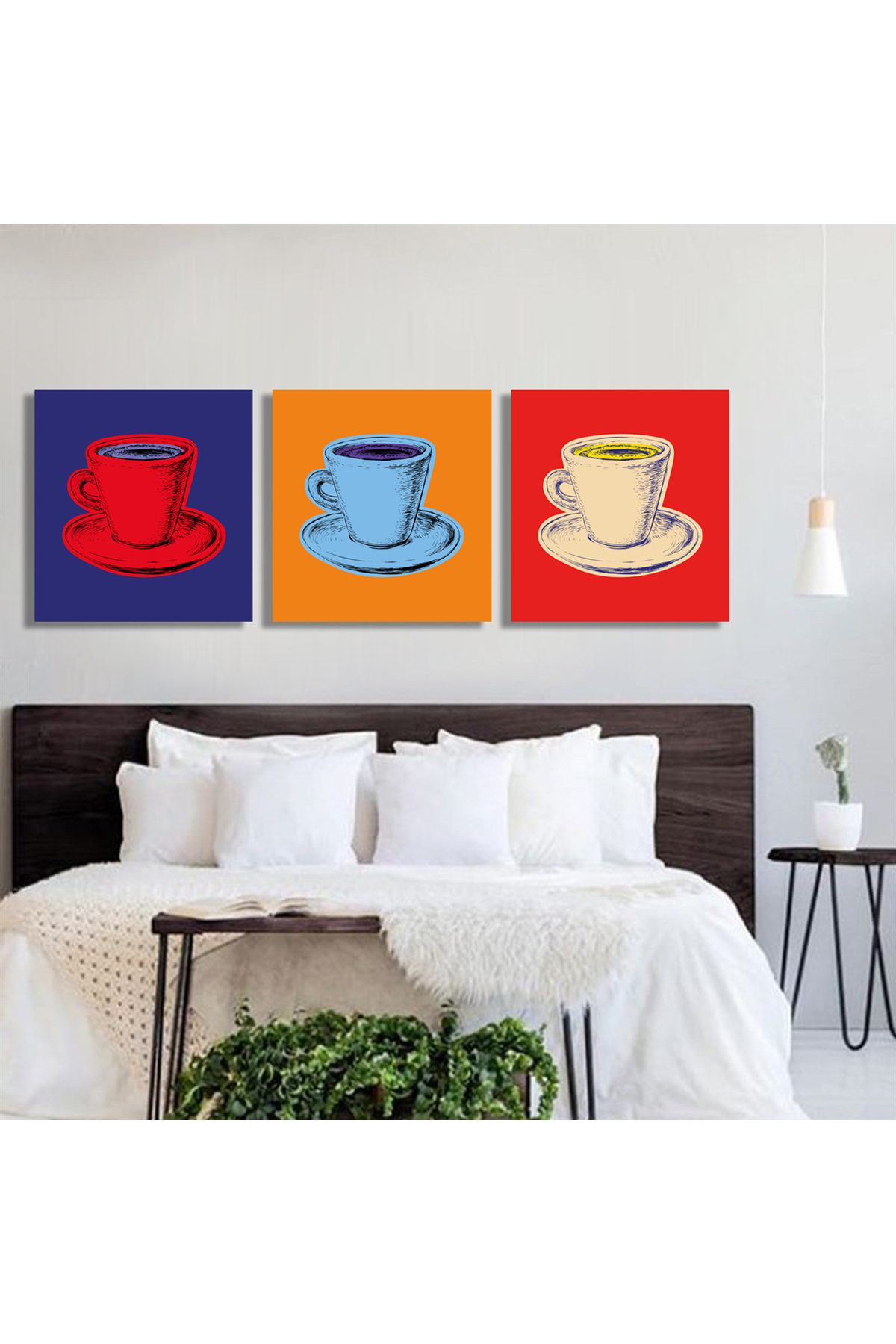 Korkmazkanvas Kahve Fincanı Vektör İllüstrasyon Pop Art Tarzı. 3'Lü Kanvas Tabl