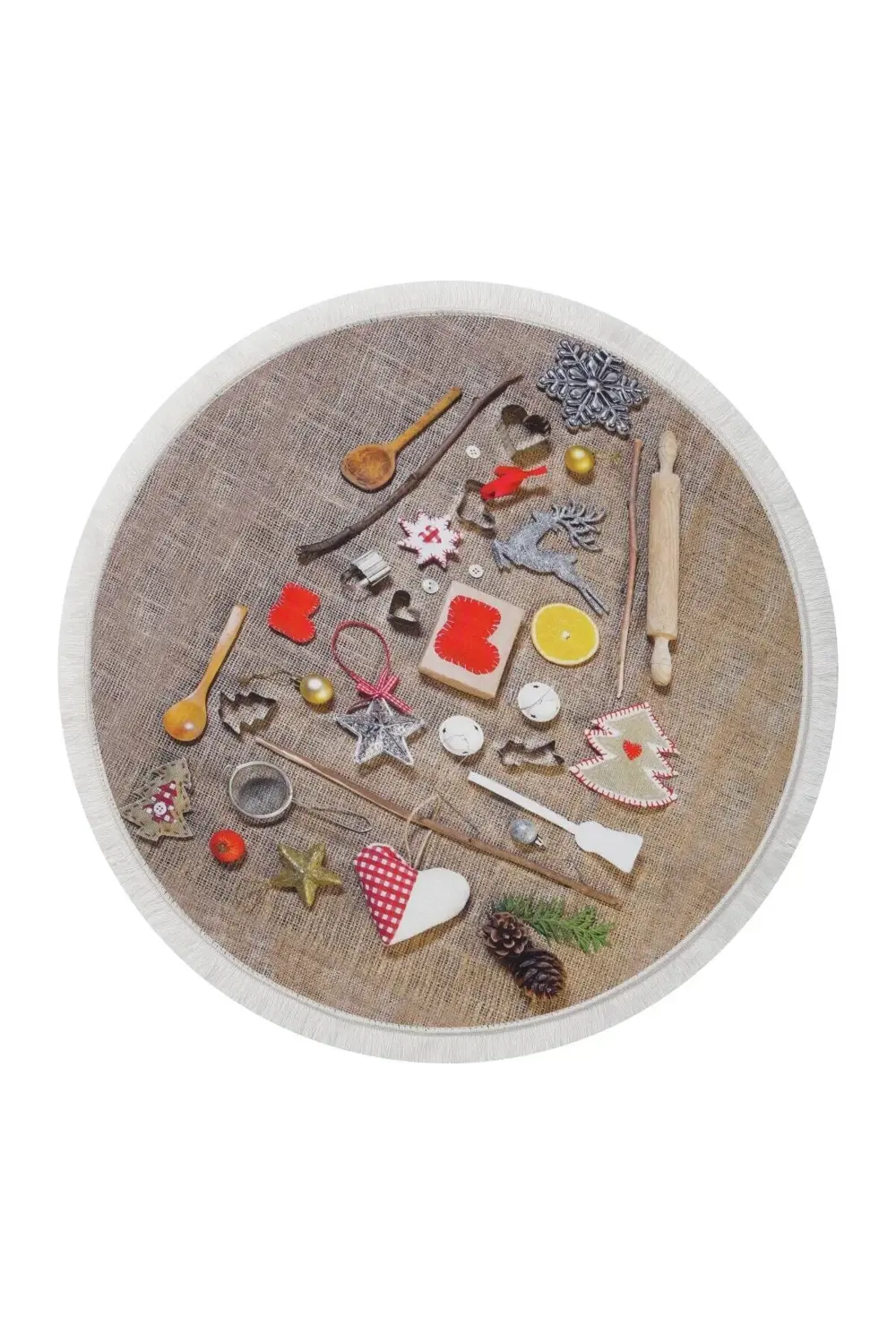 Kahve Halısı Saçaklı Dijital Yuvarlak Halı Kaymaz Yıkanabilir 160