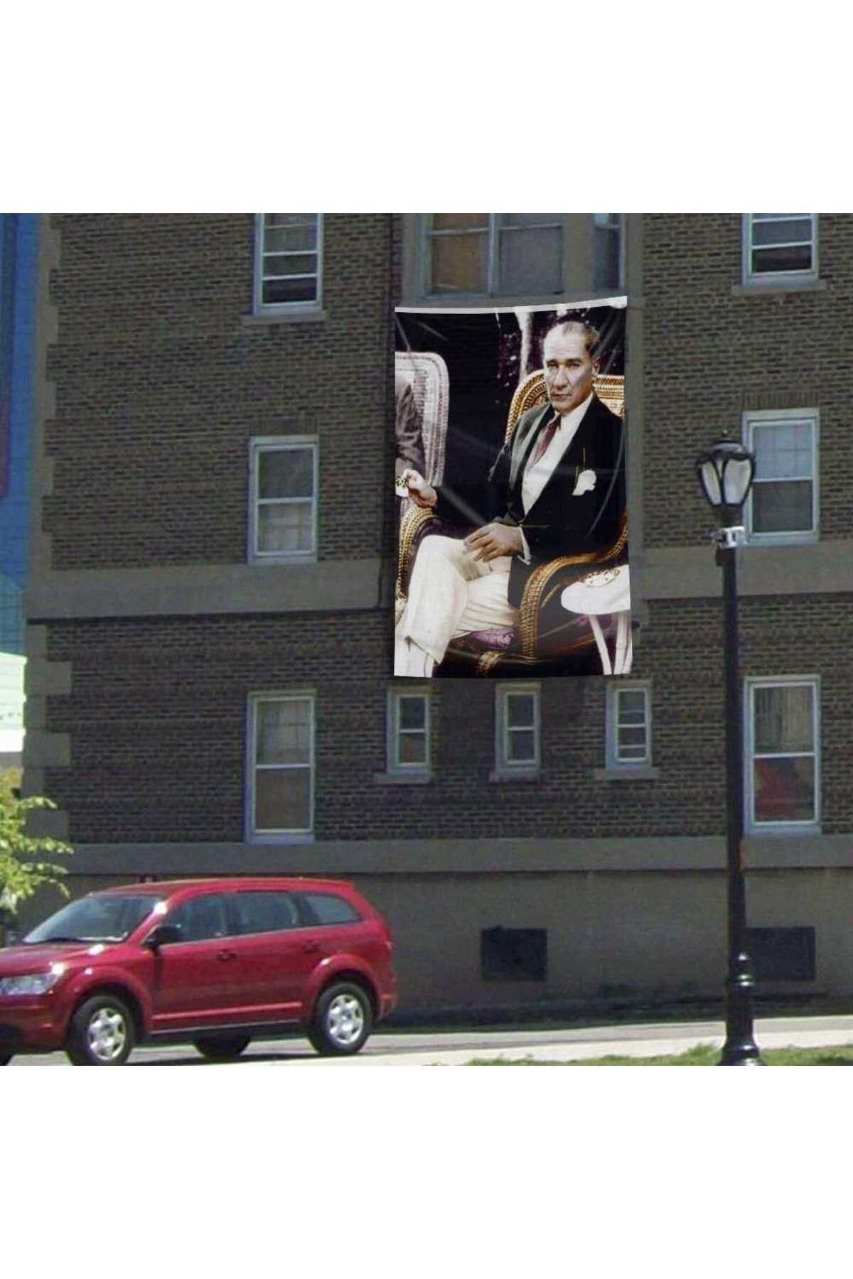 Kahve İçen Mustafa Kemal Atatürk Poster Dış Cephe Bayrağı -300x45