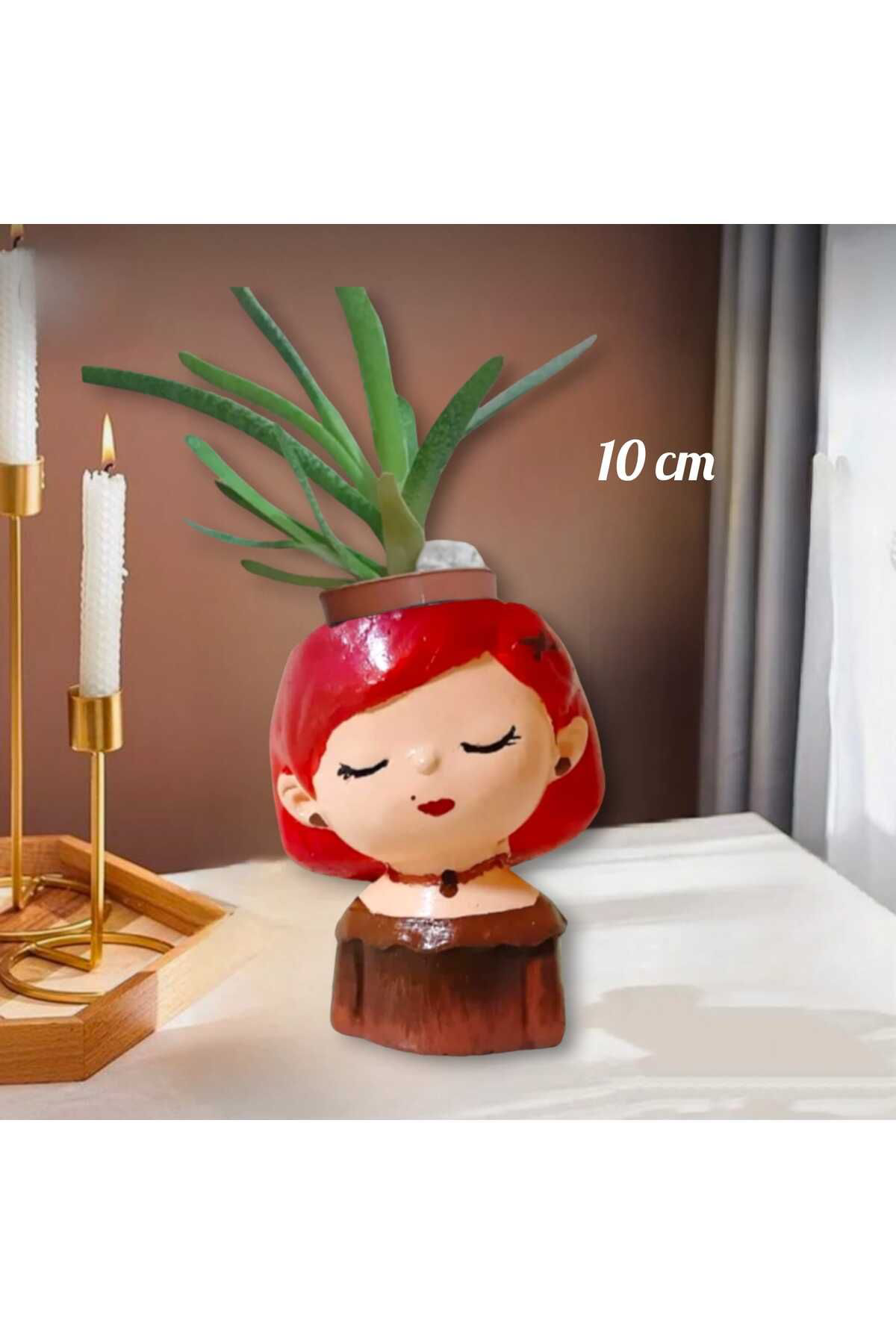 Dodemert Home Kahve Kız Beton Bebek Saksı & Mumluk ( Dekoratif)