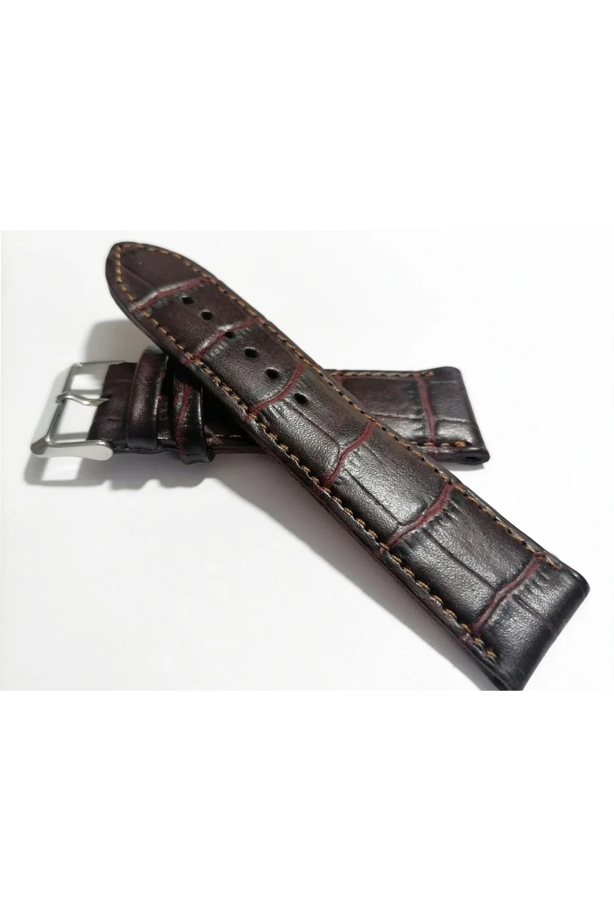 KAHVE  KROKO  DERİ  SAAT KORDONU 24 MM  HAKİKİ DERİ KAYIŞ(145)