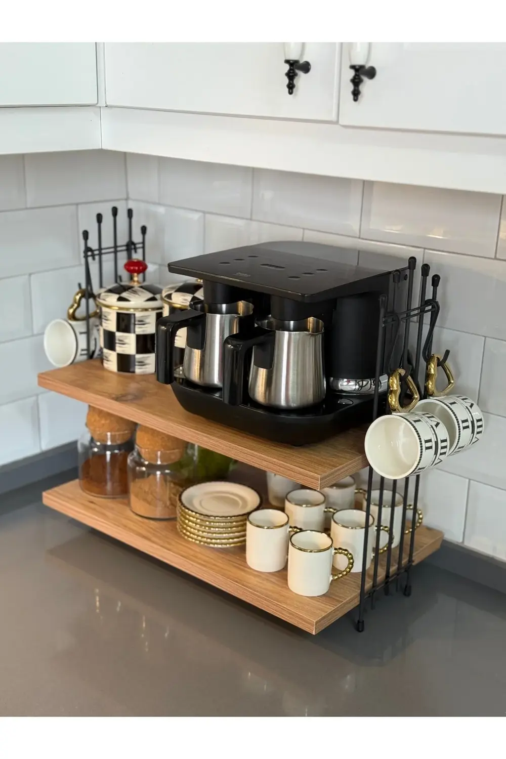 Kahve Makinesi Çam Rafı Tezgah Üstü Kahve Köşesi Rafı Mutfak Rafı
