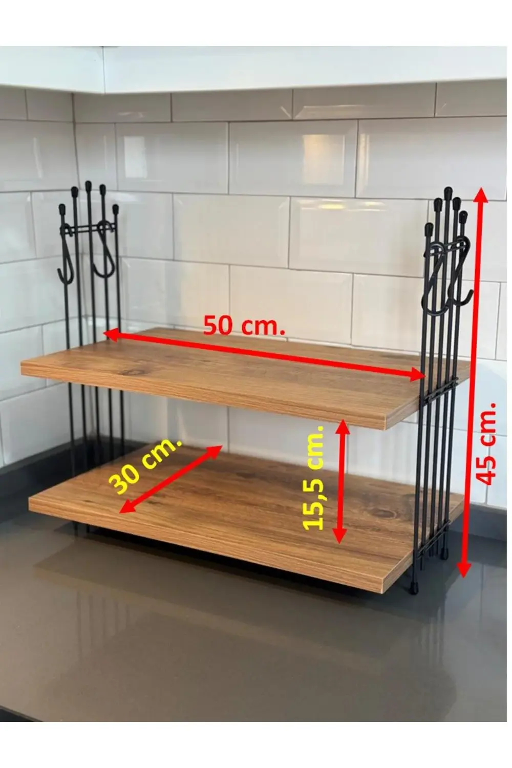 Kahve Makinesi Çam Rafı Tezgah Üstü Kahve Köşesi Rafı Mutfak Rafı