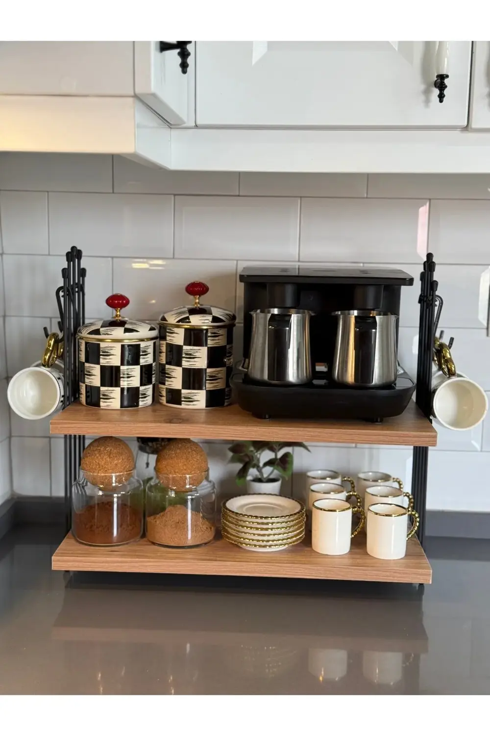 Kahve Makinesi Çam Rafı Tezgah Üstü Kahve Köşesi Rafı Mutfak Rafı