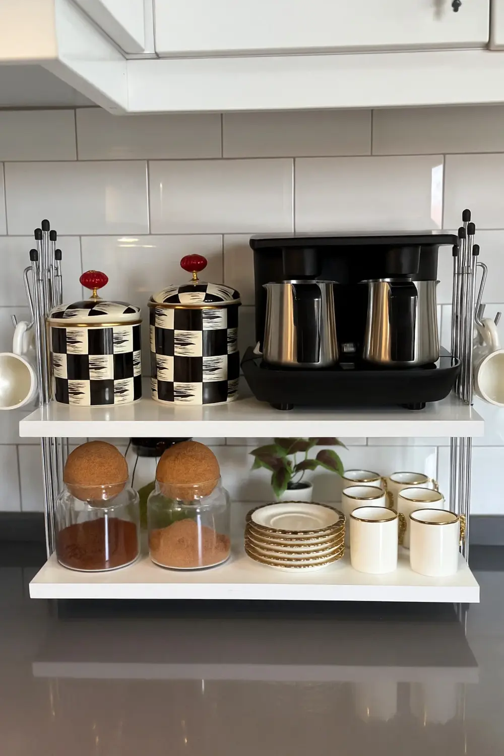 Kahve Makinesi Rafı KROM BEYAZ Tezgah Üstü Kahve Köşesi Rafı Mutf