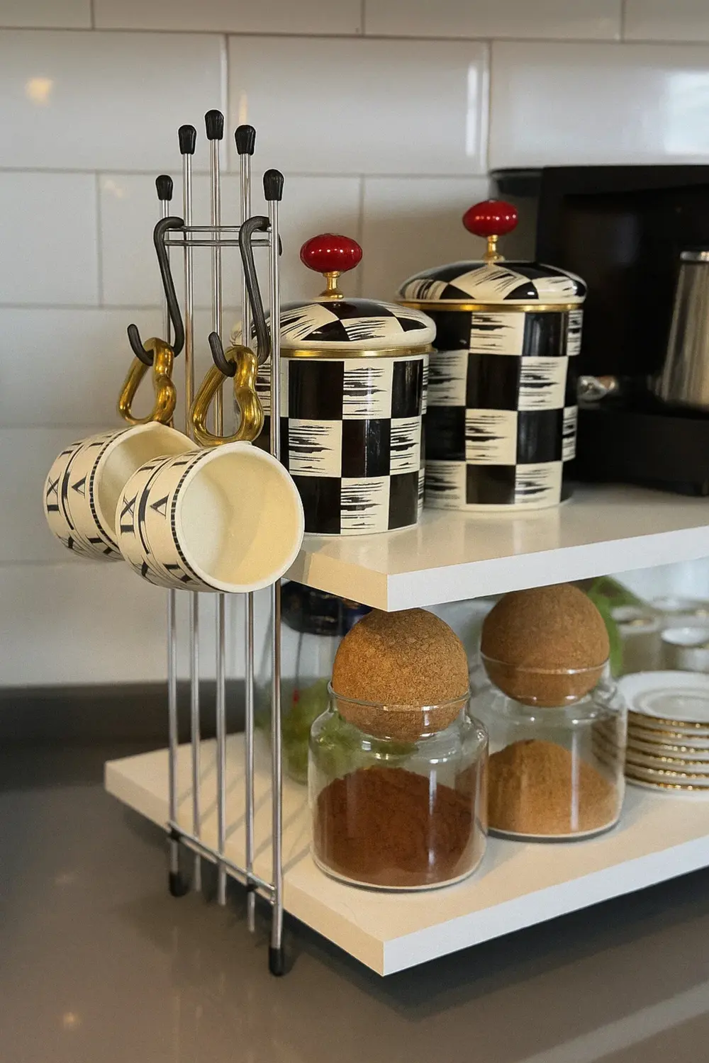 Kahve Makinesi Rafı KROM BEYAZ Tezgah Üstü Kahve Köşesi Rafı Mutf