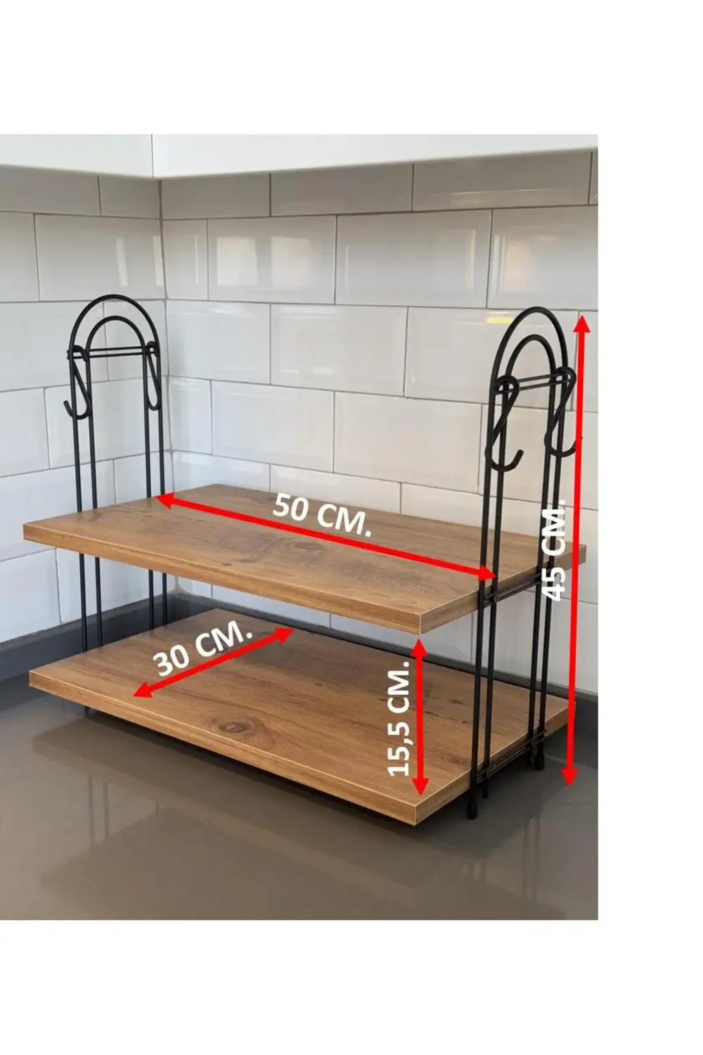 Kahve Makinesi Rafı OVAL ÇAM Tezgah Üstü Kahve Köşesi Rafı Mutfak