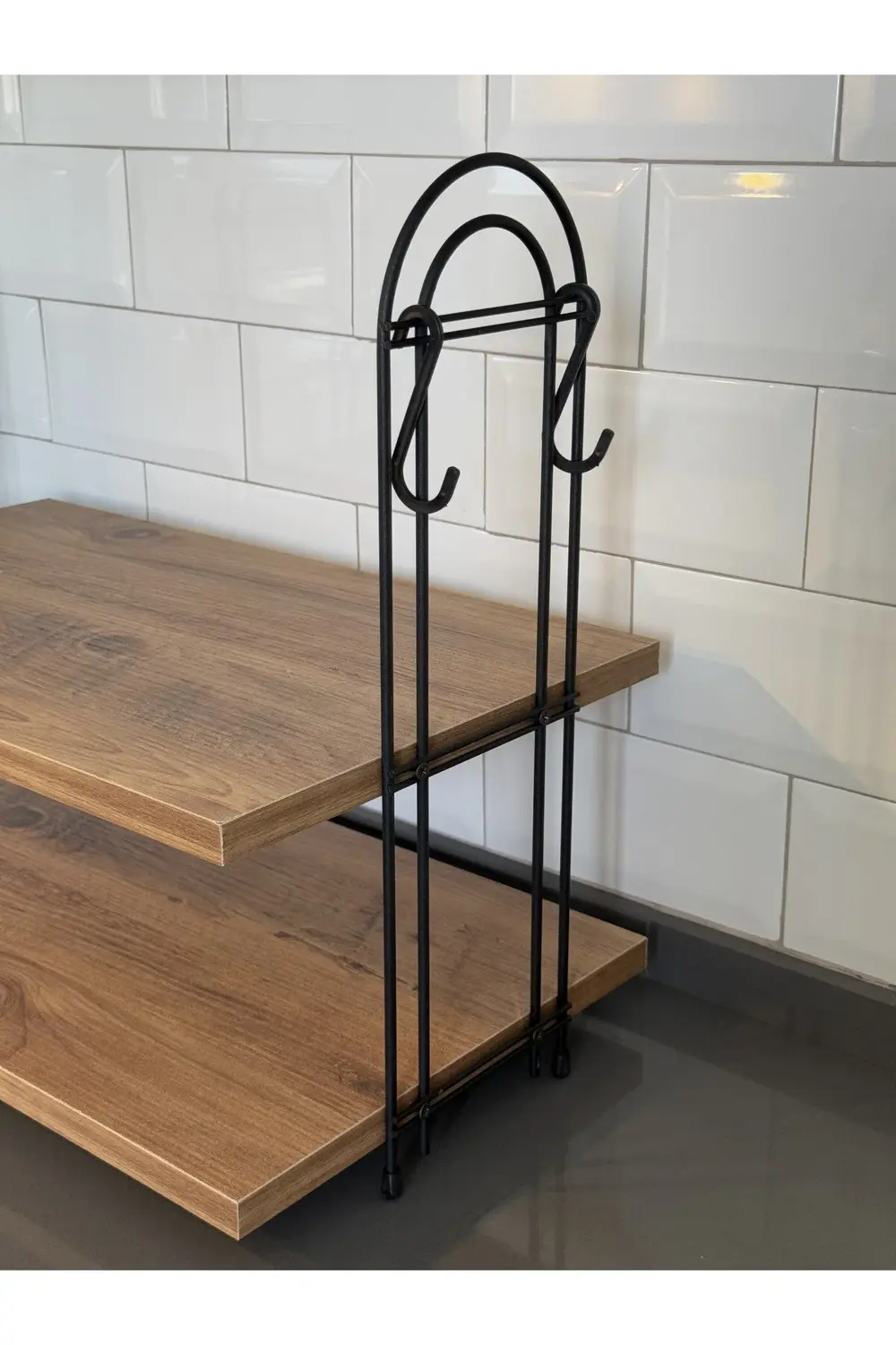 Kahve Makinesi Rafı OVAL ÇAM Tezgah Üstü Kahve Köşesi Rafı Mutfak