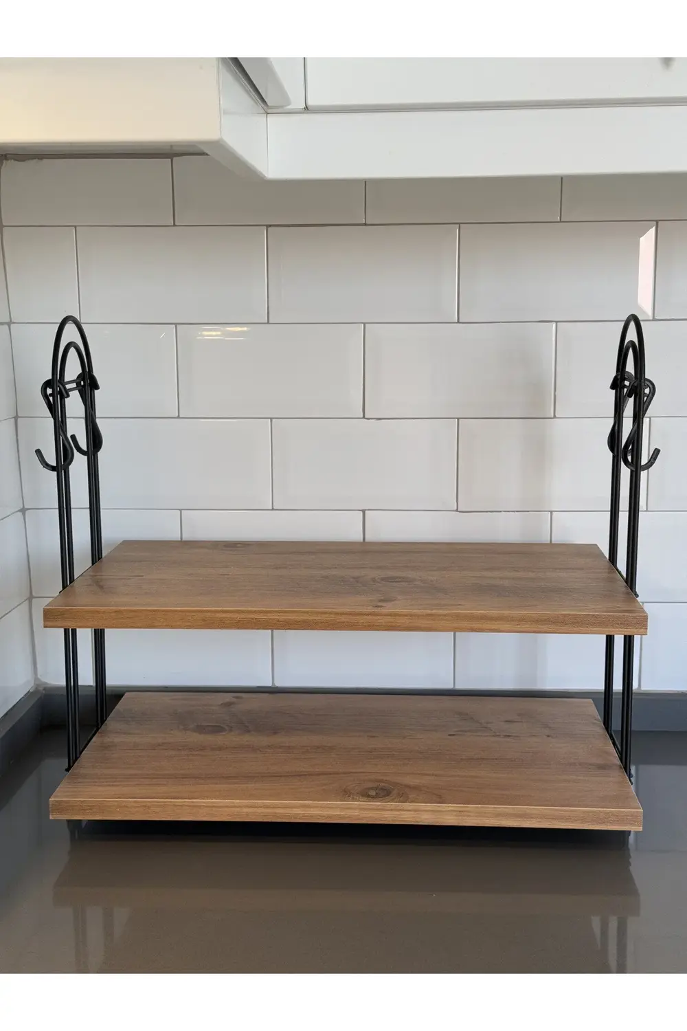 Kahve Makinesi Rafı OVAL ÇAM Tezgah Üstü Kahve Köşesi Rafı Mutfak