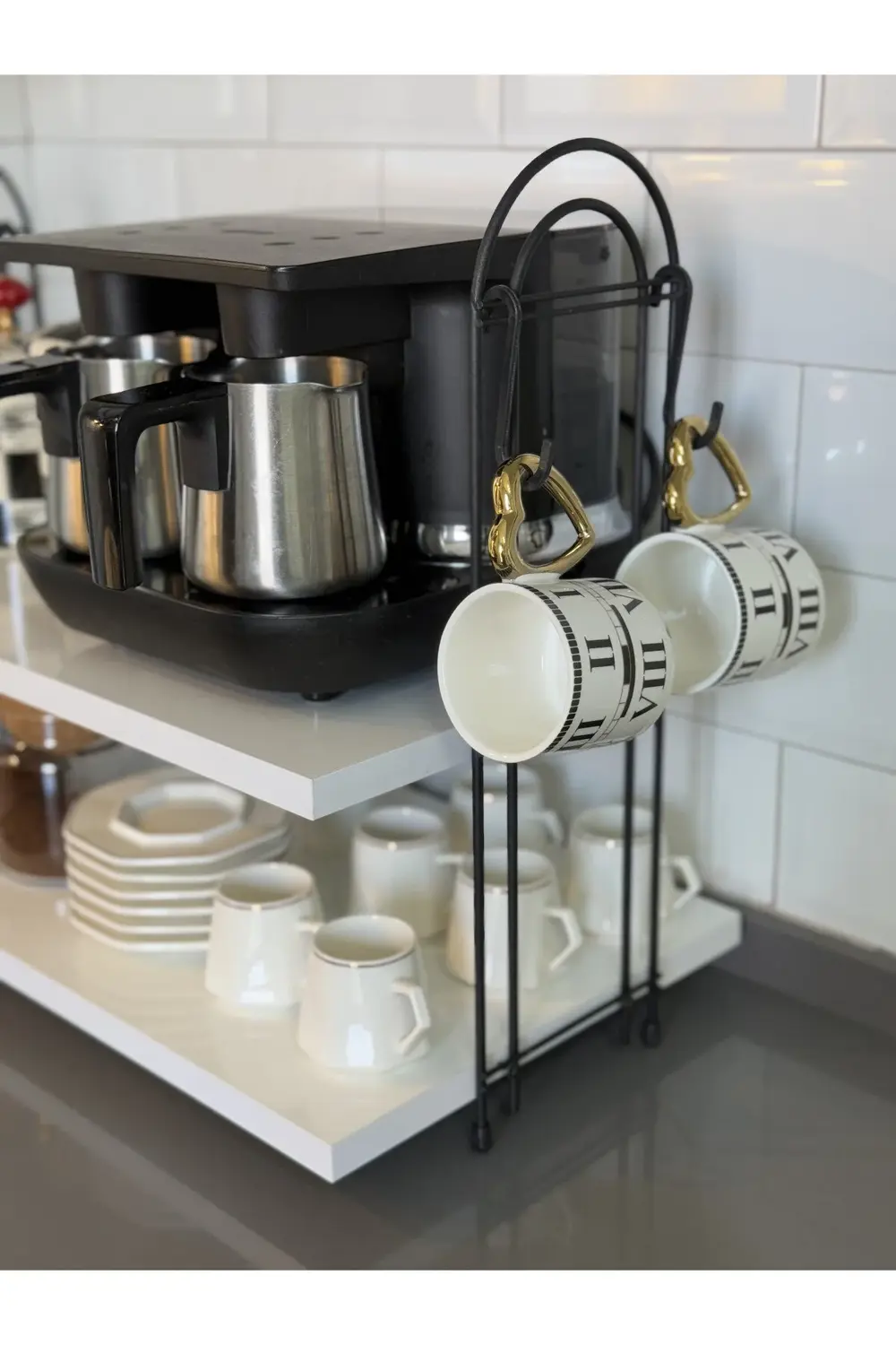 Kahve Makinesi Rafı OVAL Tezgah Üstü Kahve Köşesi Rafı Mutfak Raf