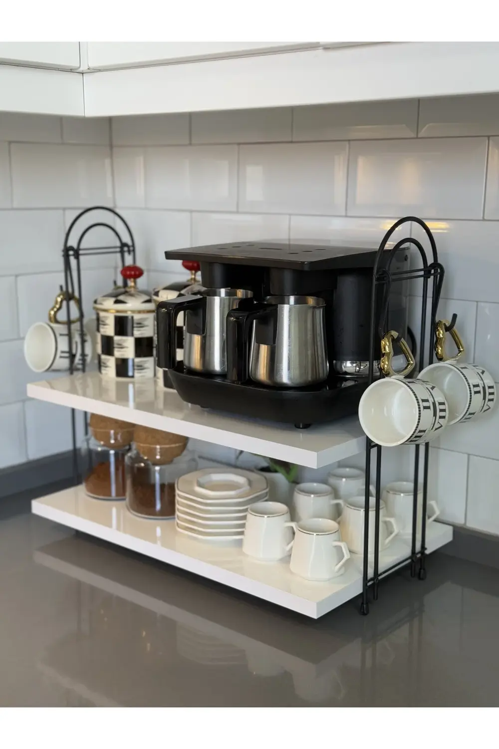 Kahve Makinesi Rafı OVAL Tezgah Üstü Kahve Köşesi Rafı Mutfak Raf