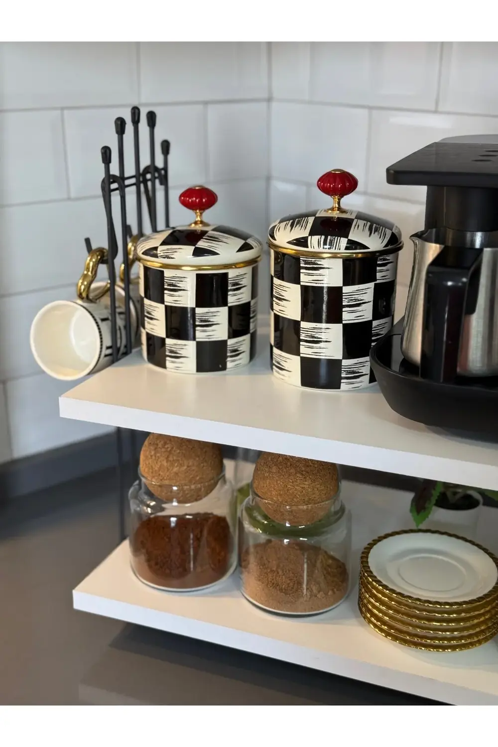 Kahve Makinesi Rafı Tezgah Üstü Kahve Köşesi Rafı Mutfak Rafı İki