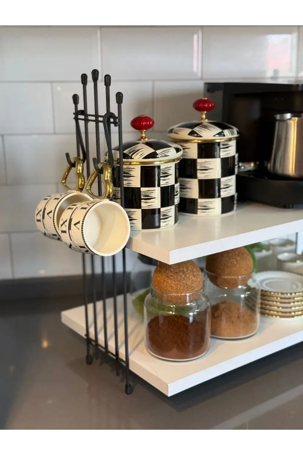 Kahve Makinesi Rafı Tezgah Üstü Kahve Köşesi Rafı Mutfak Rafı İki