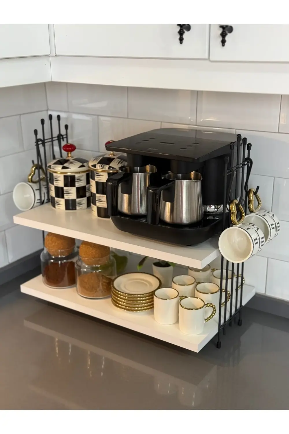 Kahve Makinesi Rafı Tezgah Üstü Kahve Köşesi Rafı Mutfak Rafı İki