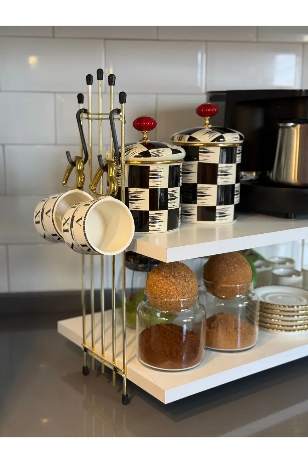 Kahve Makinesi Rafı Tezgah Üstü Kahve Köşesi Rafı Mutfak Rafı İki