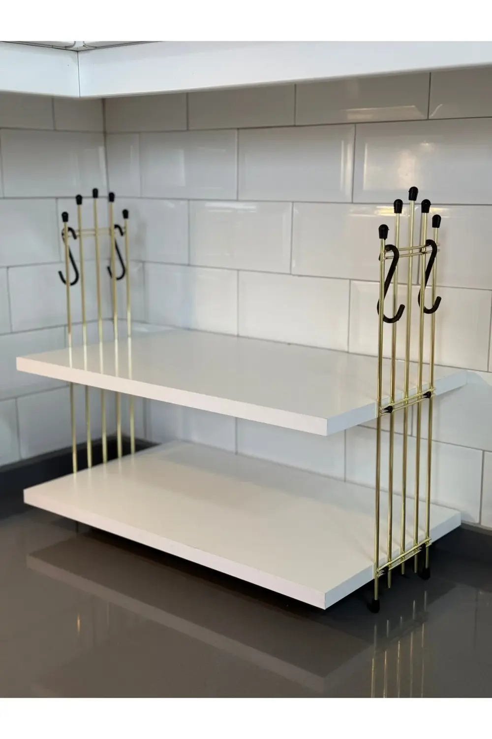 Kahve Makinesi Rafı Tezgah Üstü Kahve Köşesi Rafı Mutfak Rafı İki