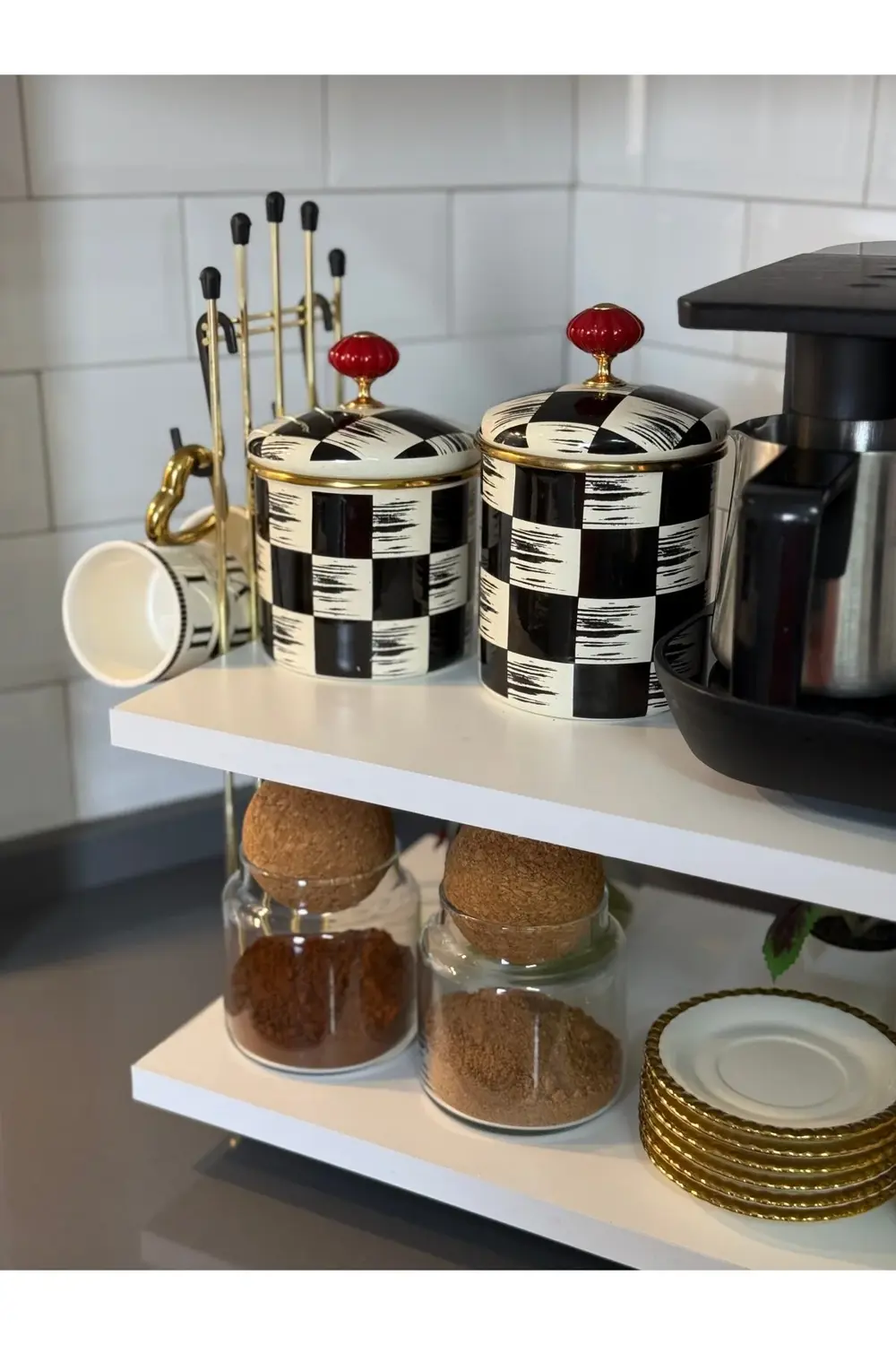 Kahve Makinesi Rafı Tezgah Üstü Kahve Köşesi Rafı Mutfak Rafı İki