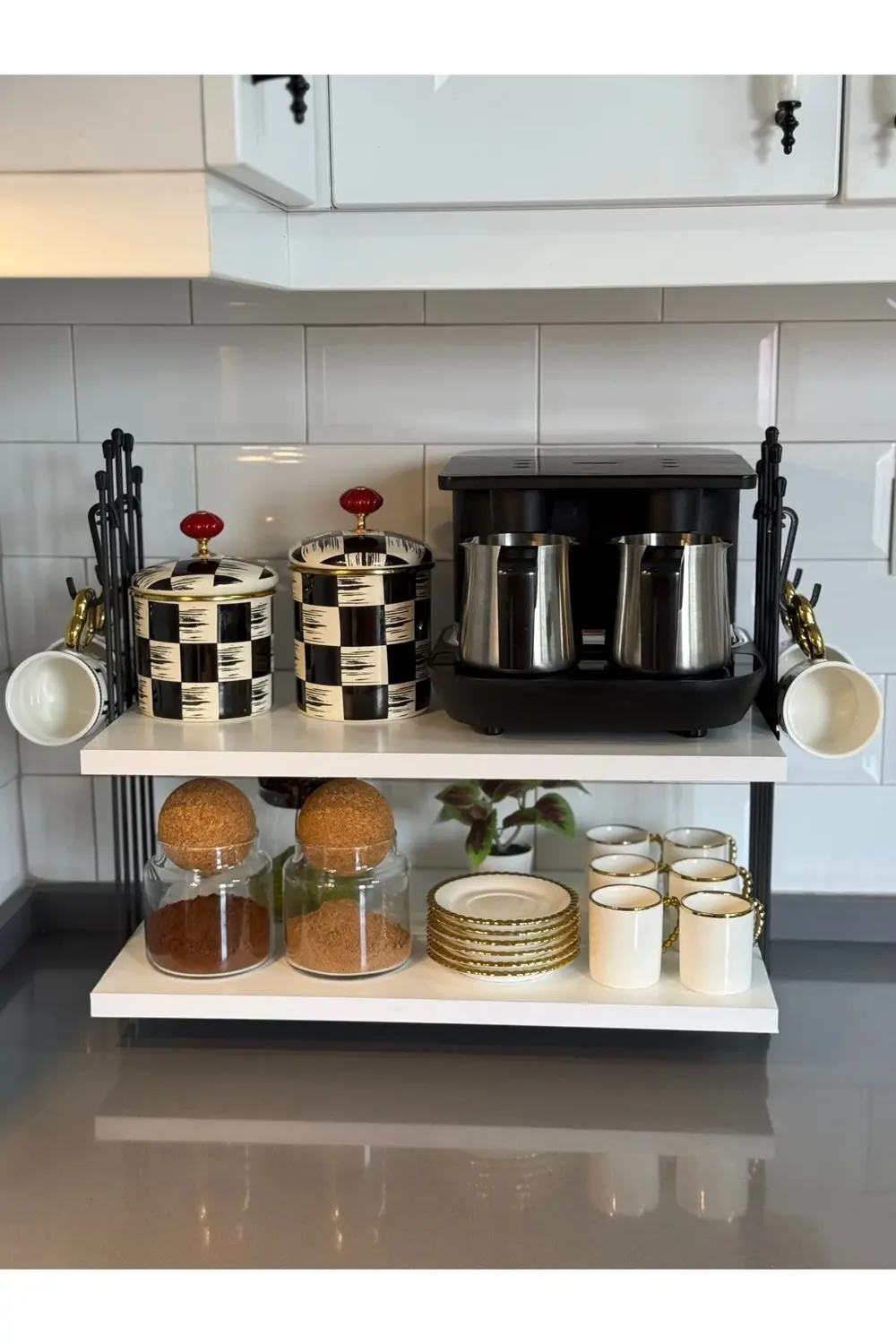 Kahve Makinesi Rafı Tezgah Üstü Kahve Köşesi Rafı Mutfak Rafı İki