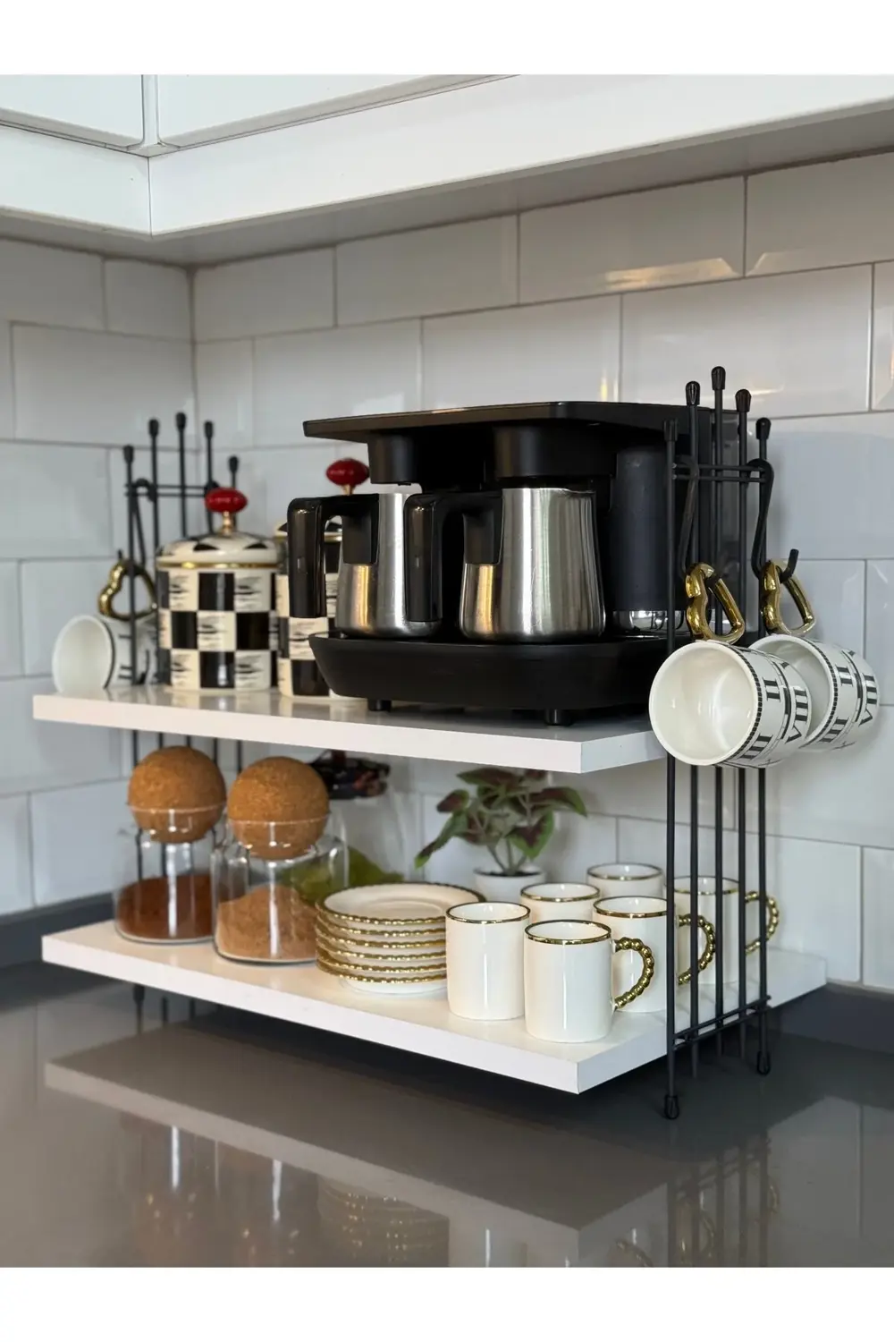 Kahve Makinesi Rafı Tezgah Üstü Kahve Köşesi Rafı Mutfak Rafı İki
