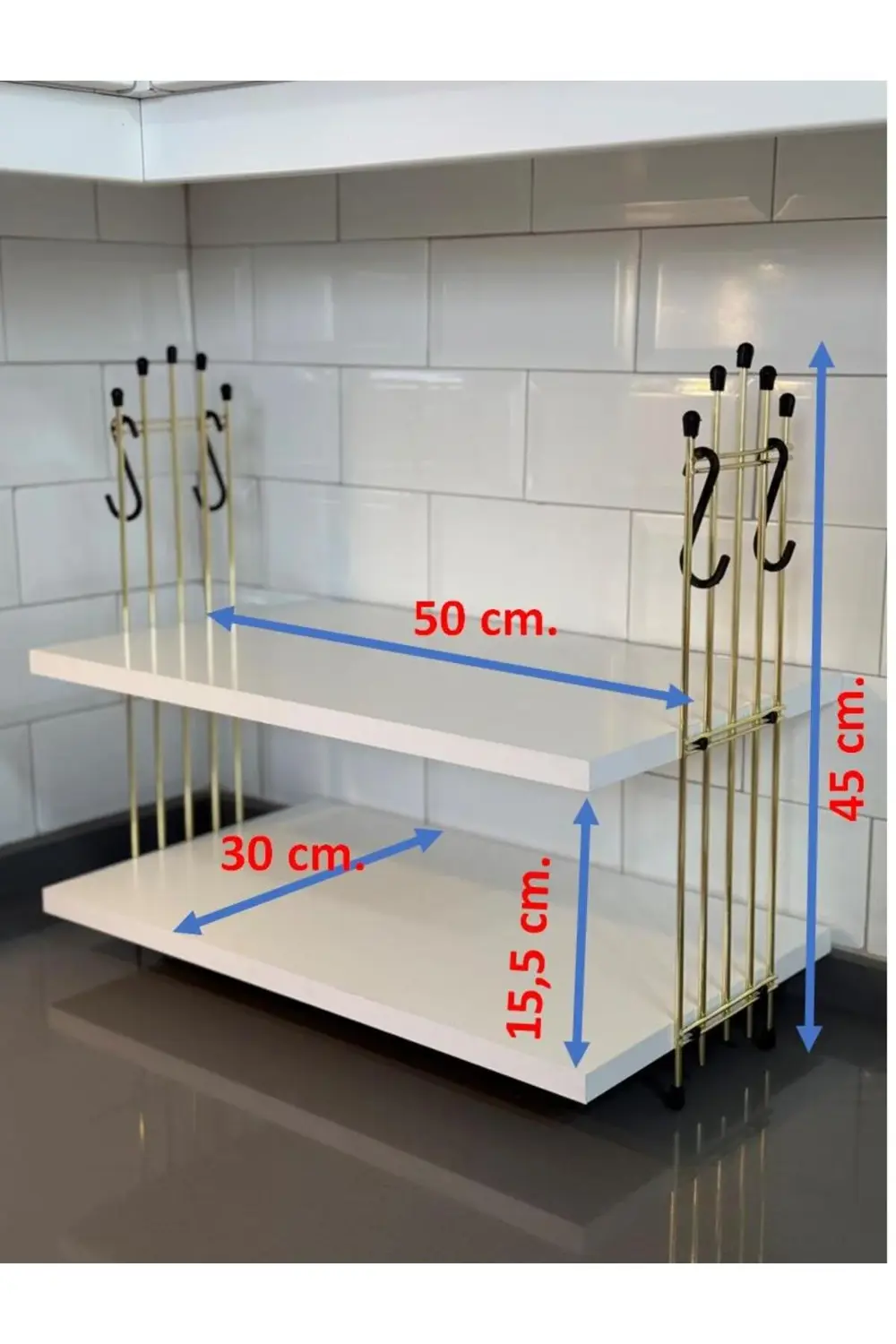 Kahve Makinesi Rafı Tezgah Üstü Kahve Köşesi Rafı Mutfak Rafı İki