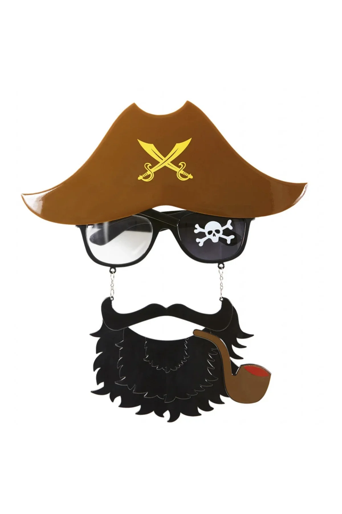 Kahve Renk Şapkalı Siyah Sakallı Pipolu Jack Sparrow Denizci Kors