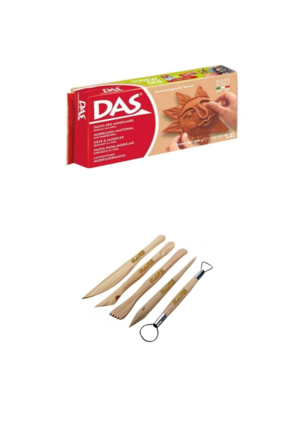 Kahve Seramik Kili 500 gr Modelaj Kalemi Ebeşuar 5 Li Ahşap Set H