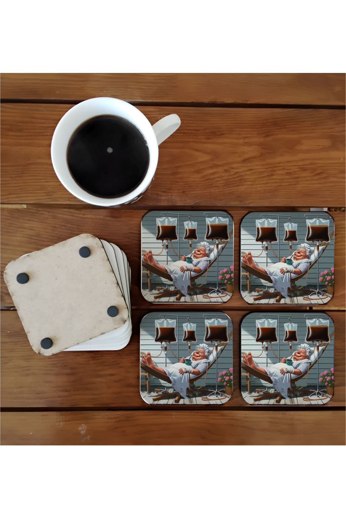 Ghostbusters Kahve Serumu Bağımlısı Komik Ahşap Bardak Altlığı