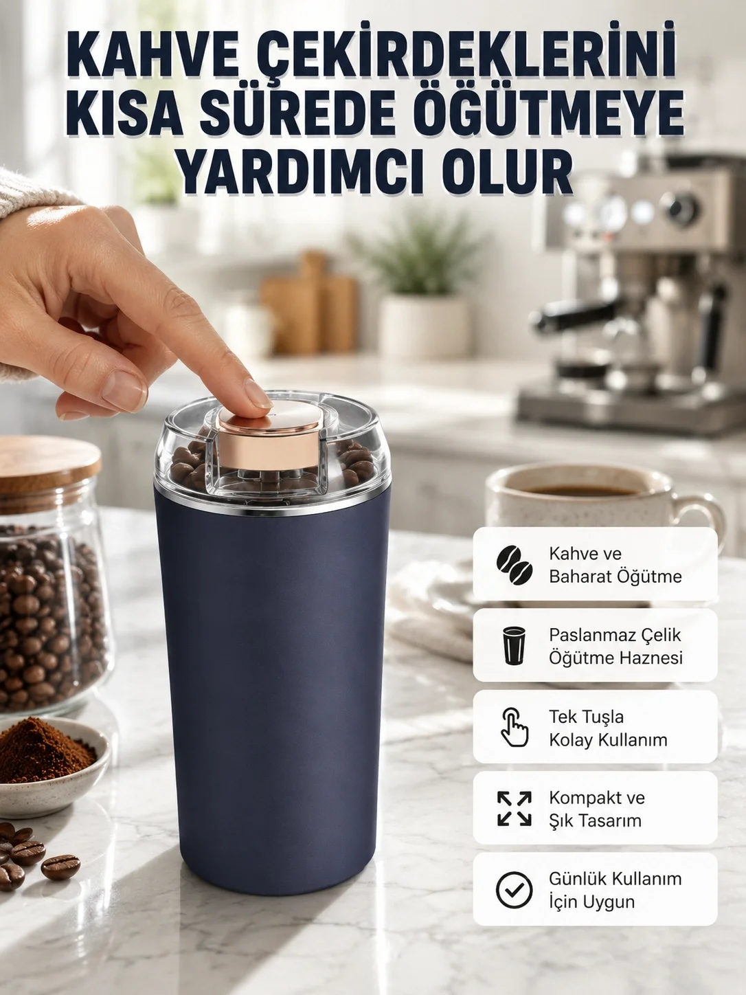 Kahve ve Baharat Öğütücü Kolay Temizlenebilir Paslanmaz Çelik Taşınabilir Fiyatı, Yorumları ve Özellikleri