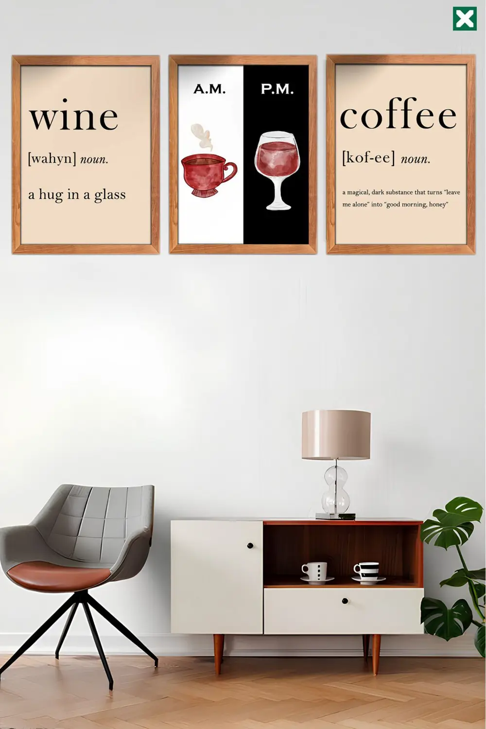 Kahve & Wine Time 3’lü Set , Çerçeve Görünümlü Modern Mdf Tablo