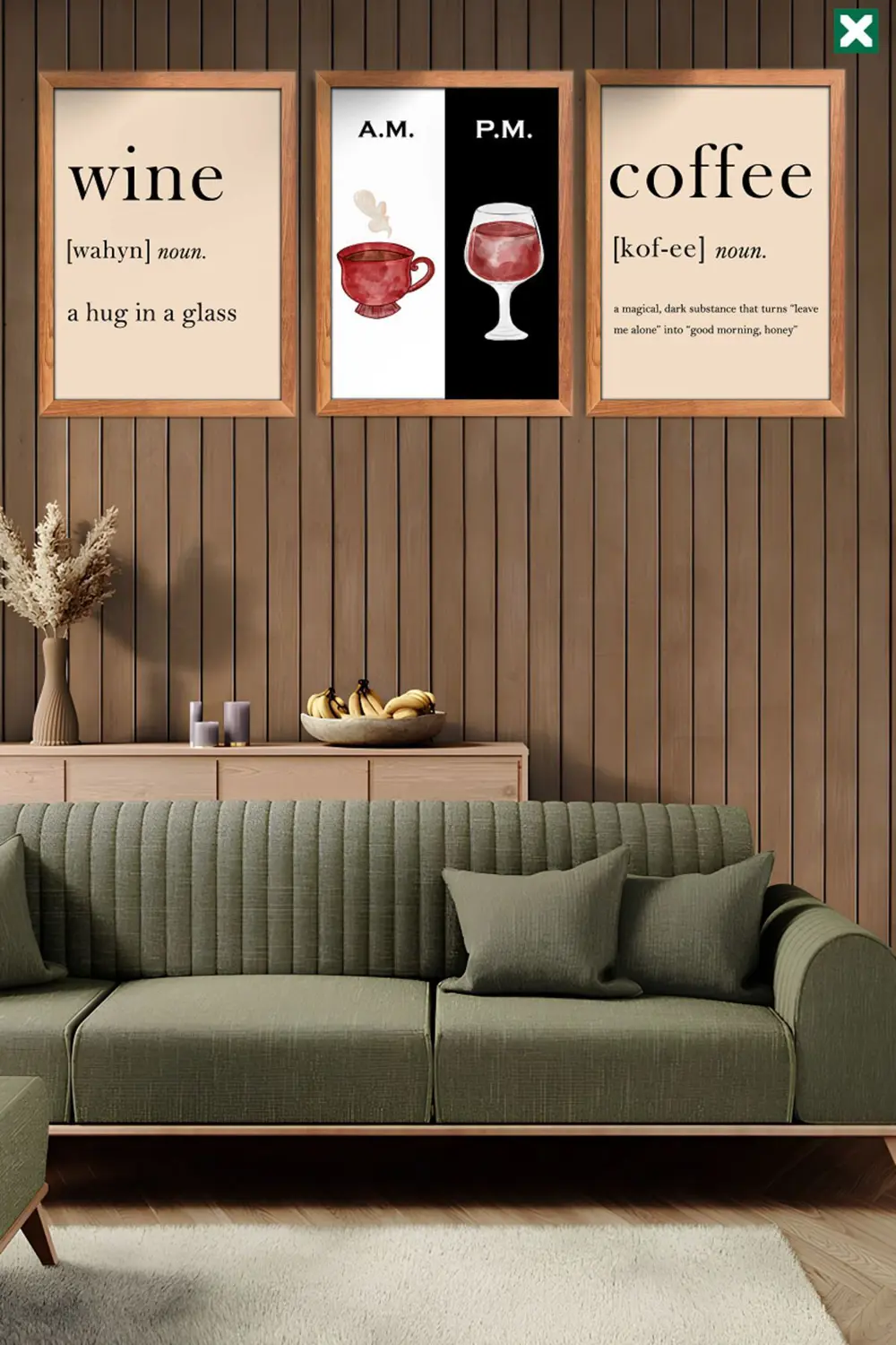 Kahve & Wine Time 3’lü Set , Çerçeve Görünümlü Modern Mdf Tablo