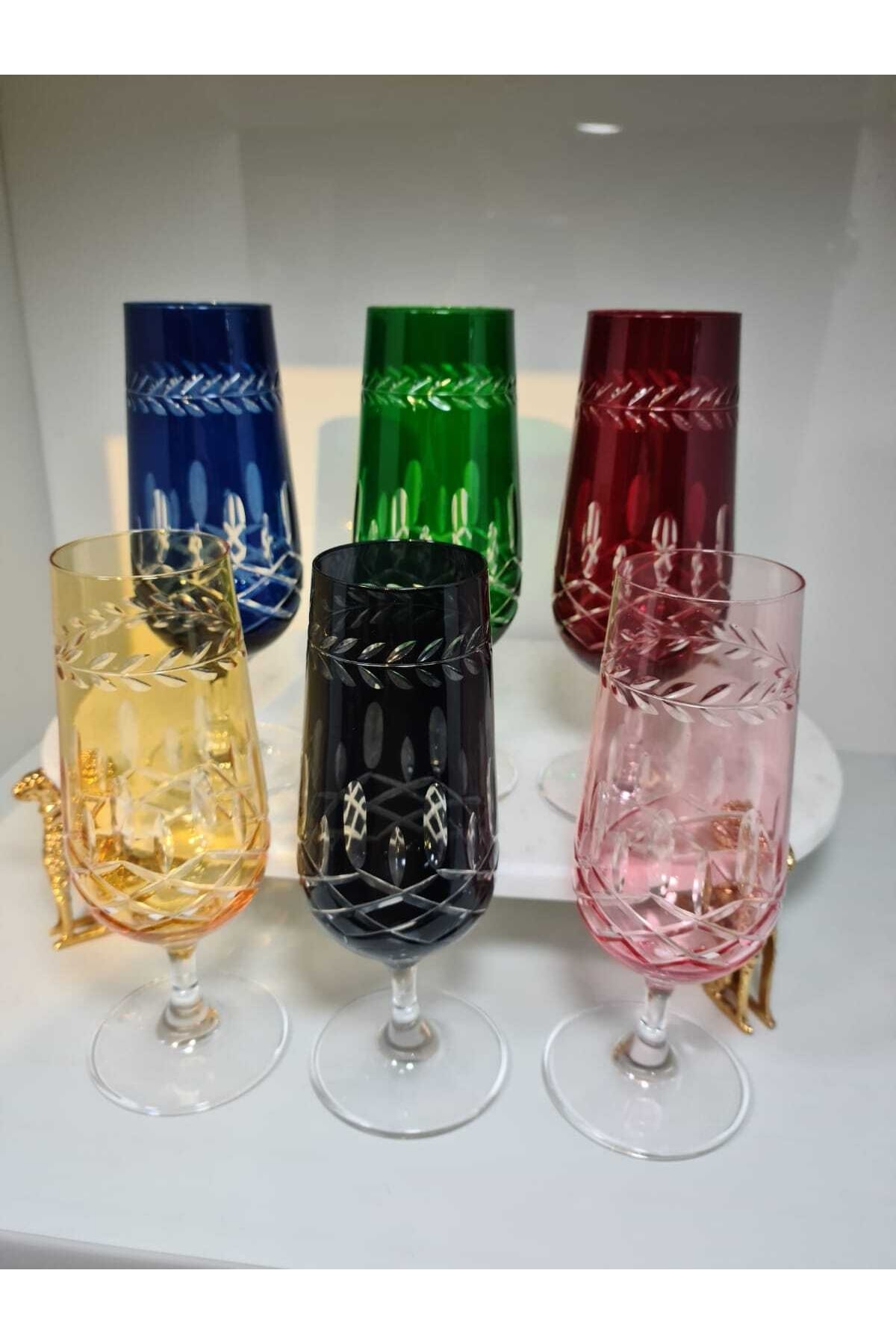 Elif Aksesuar Kahve Yanı Yaprak Venedik Modeli Ayaklı Kadeh Bardak