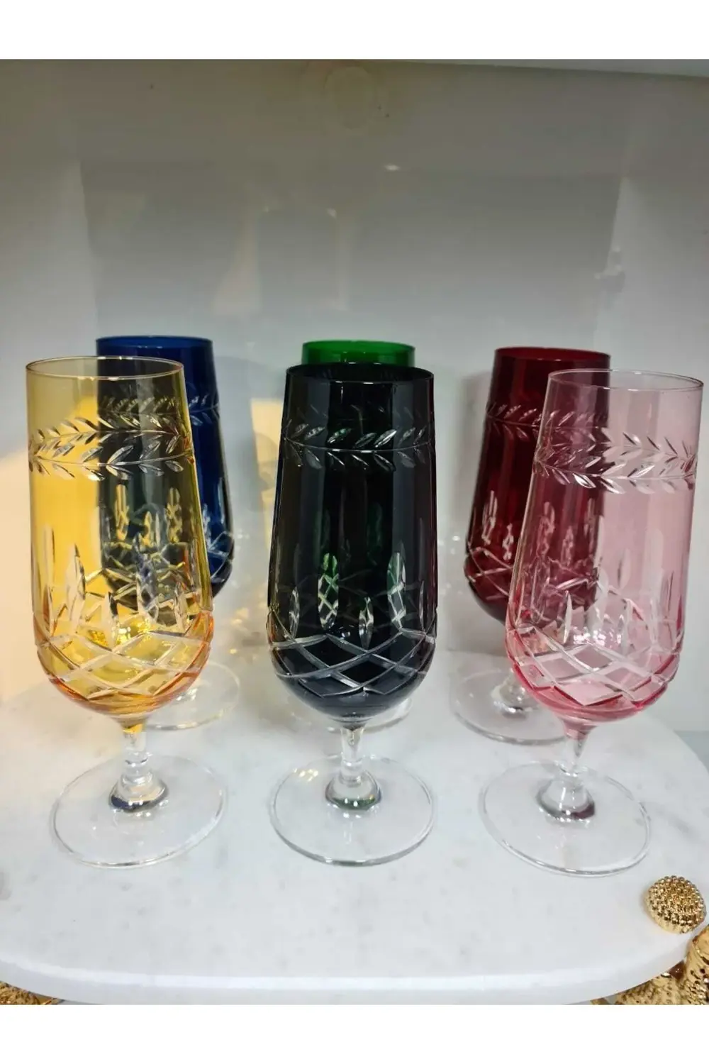 Kahve Yanı Yaprak Venedik Modeli Ayaklı Kadeh Bardak