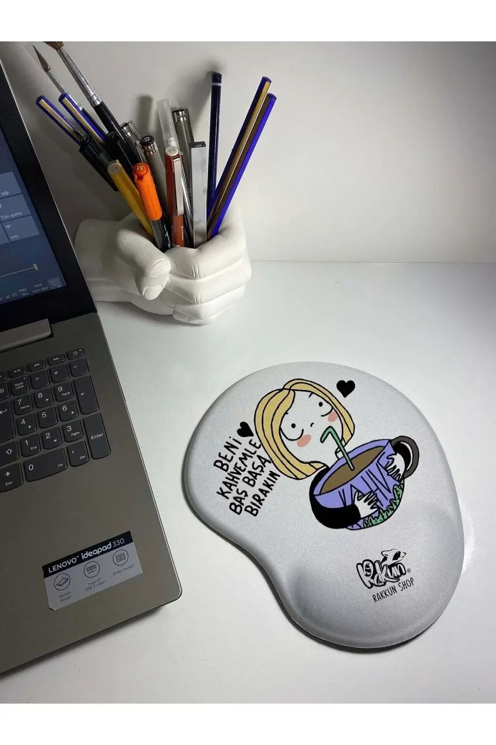 Kahvekolik Kız Baskılı Bilek Destekli Mouse Pad