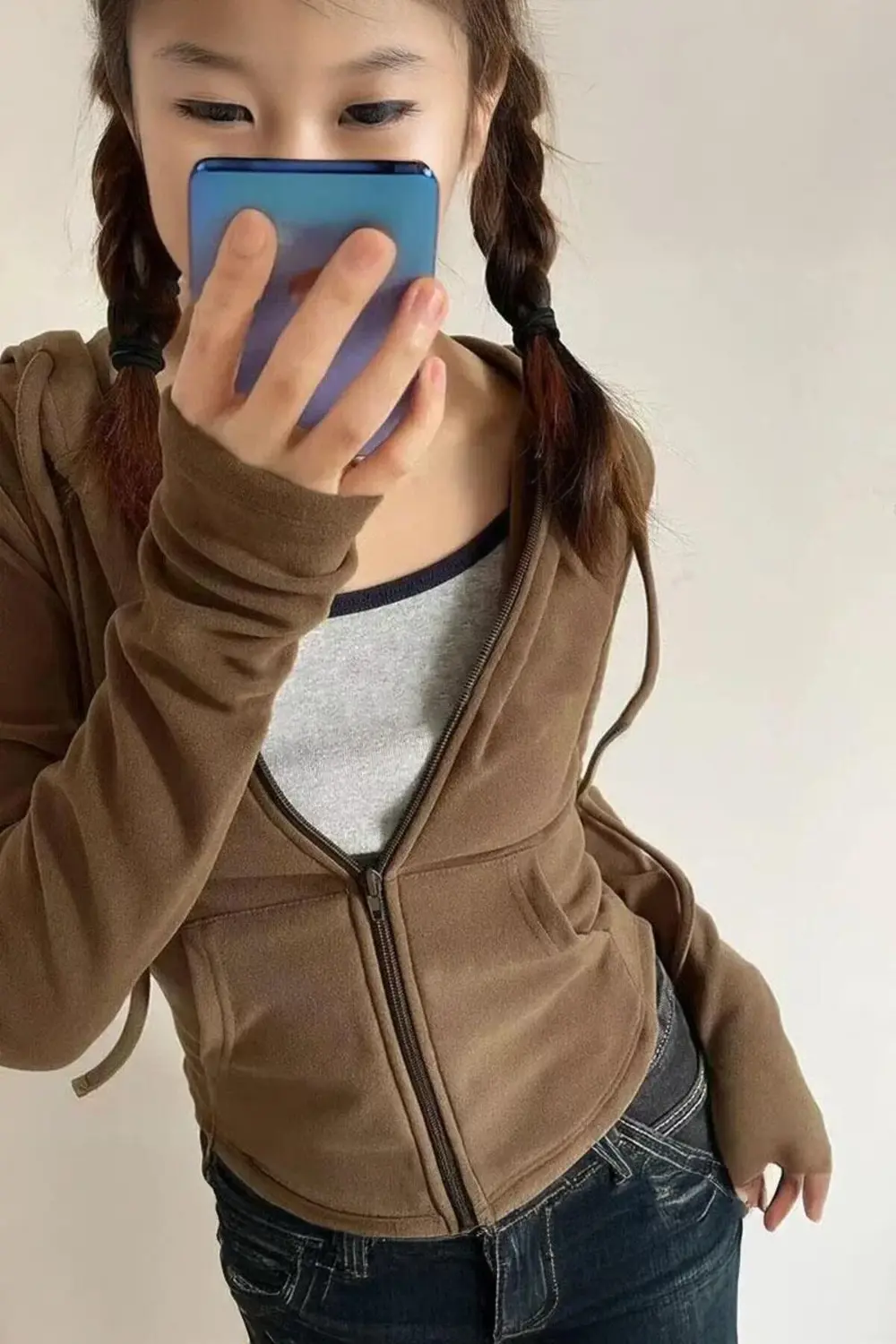 Kahverengi 3 İplik Şardonsuz Y2K Hırka