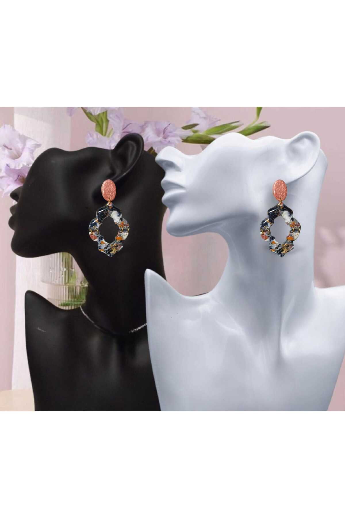 Kahverengi Aşkı Polimer Kil & Epoksi Tasarım Küpe