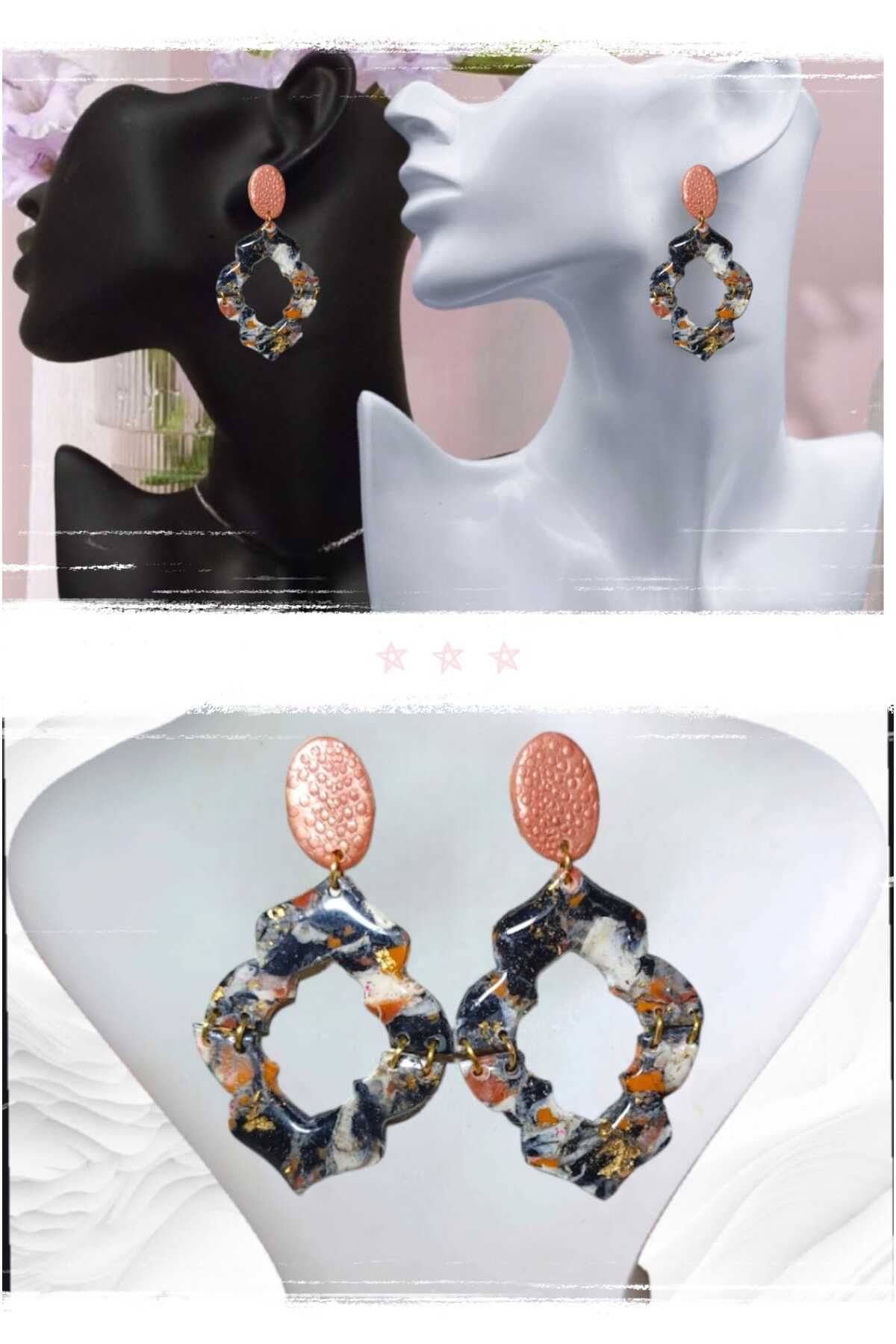 Kahverengi Aşkı Polimer Kil & Epoksi Tasarım Küpe